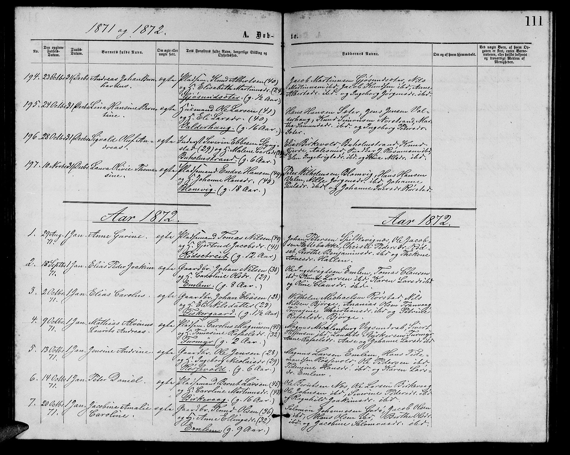 Ministerialprotokoller, klokkerbøker og fødselsregistre - Møre og Romsdal, AV/SAT-A-1454/528/L0428: Parish register (copy) no. 528C09, 1864-1880, p. 111