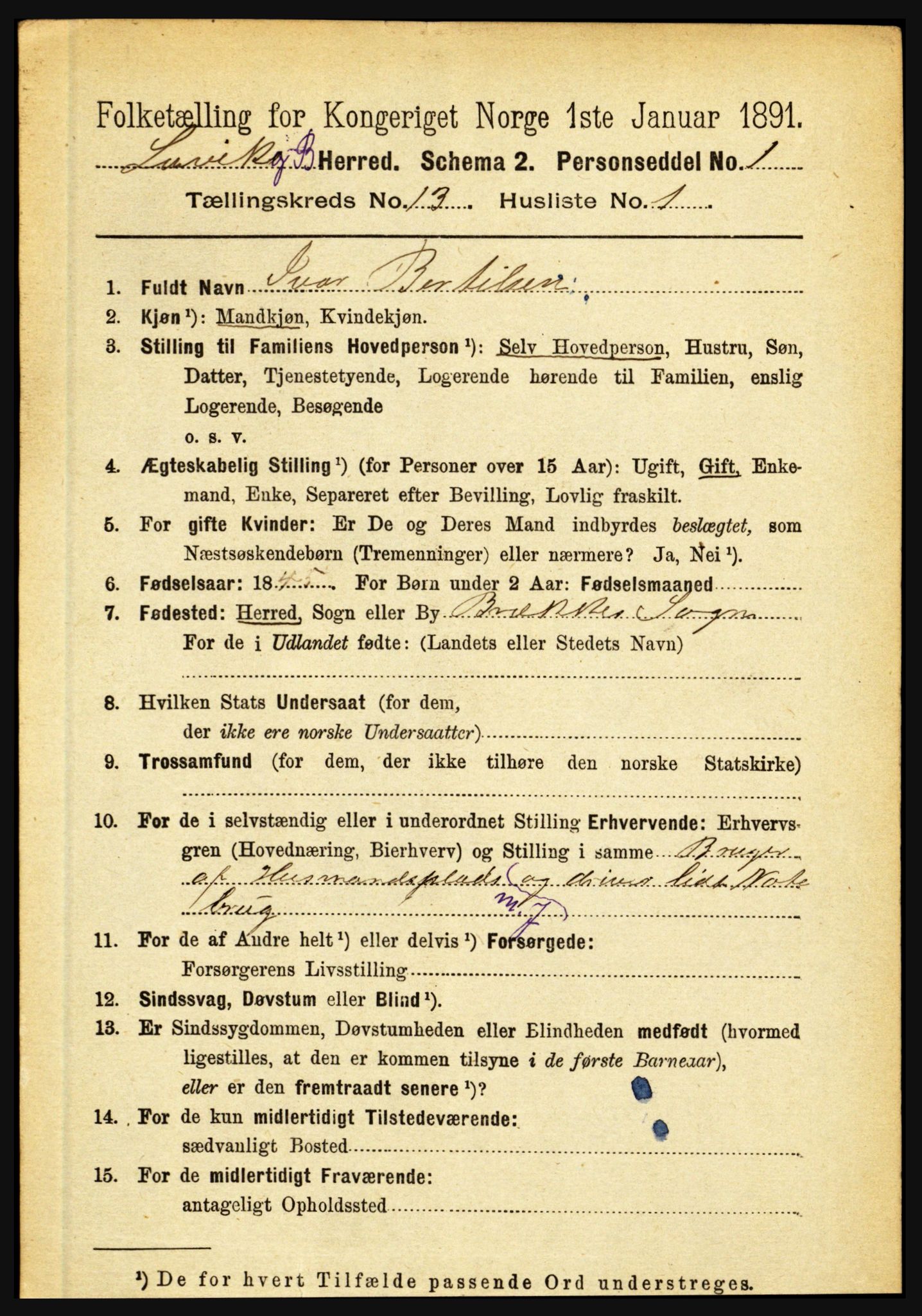 RA, 1891 census for 1415 Lavik og Brekke, 1891, p. 2519