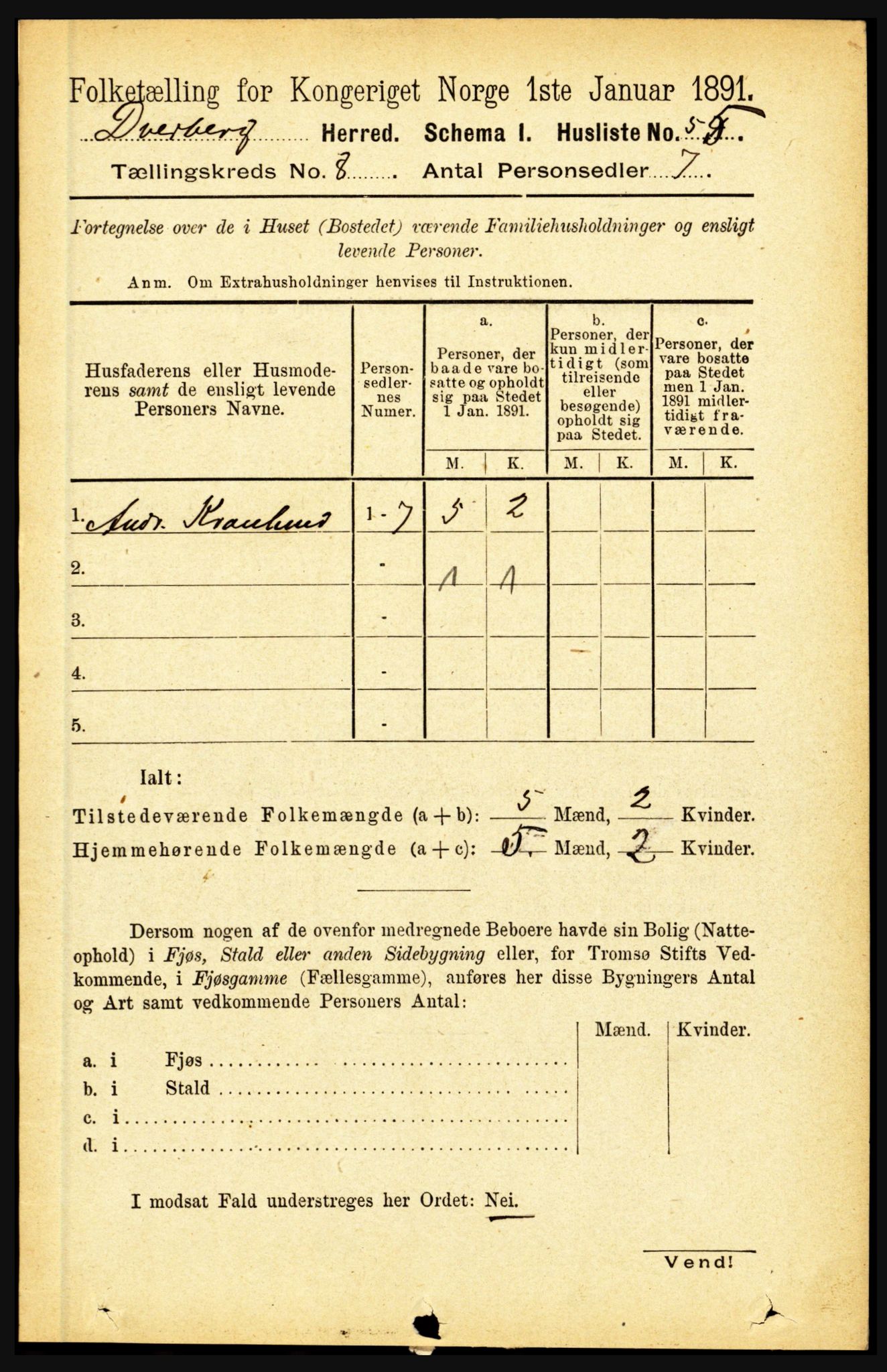 RA, 1891 census for 1872 Dverberg, 1891, p. 3103