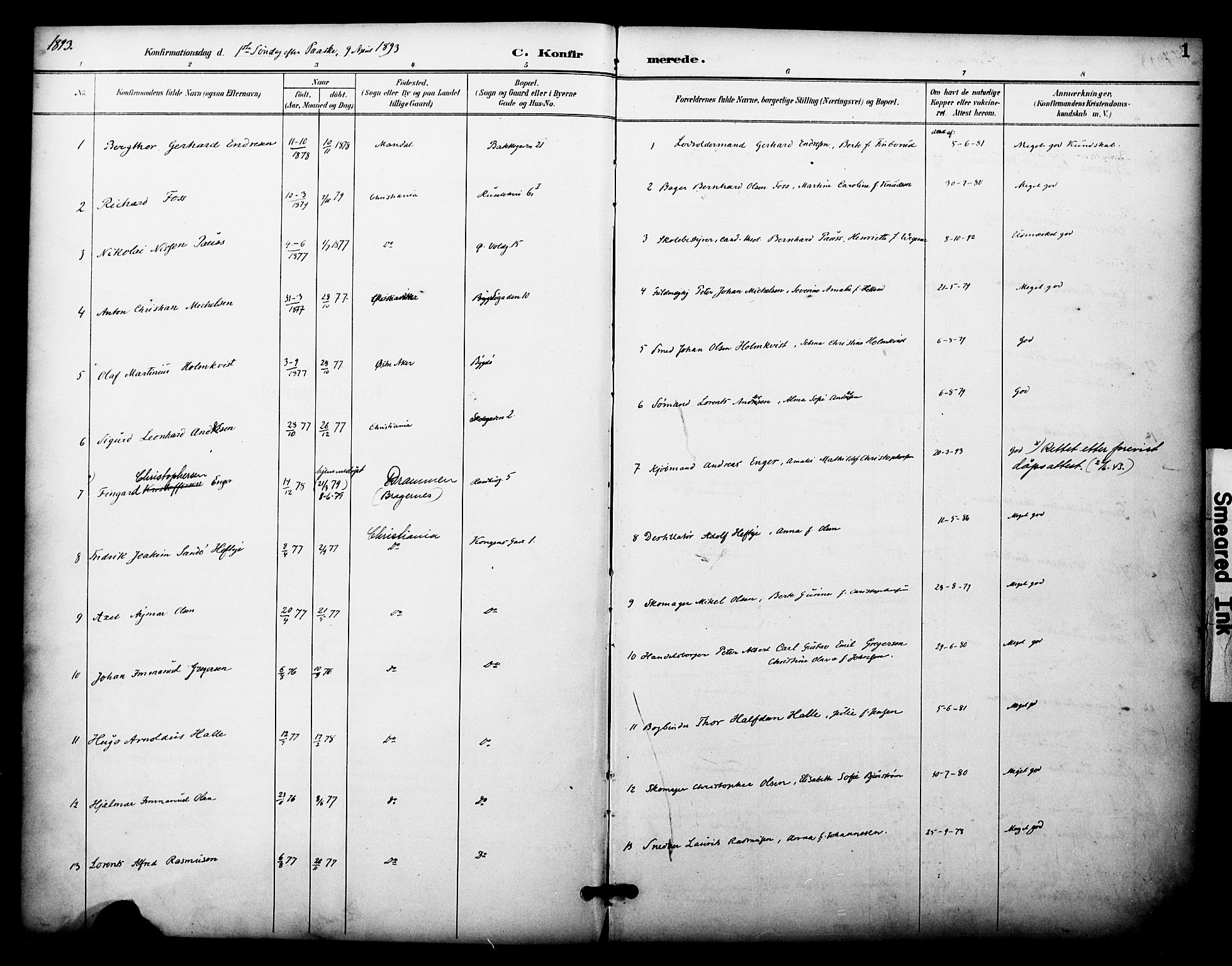 Johannes prestekontor Kirkebøker, SAO/A-10852/F/Fa/L0005: Parish register (official) no. 5, 1893-1907, p. 1