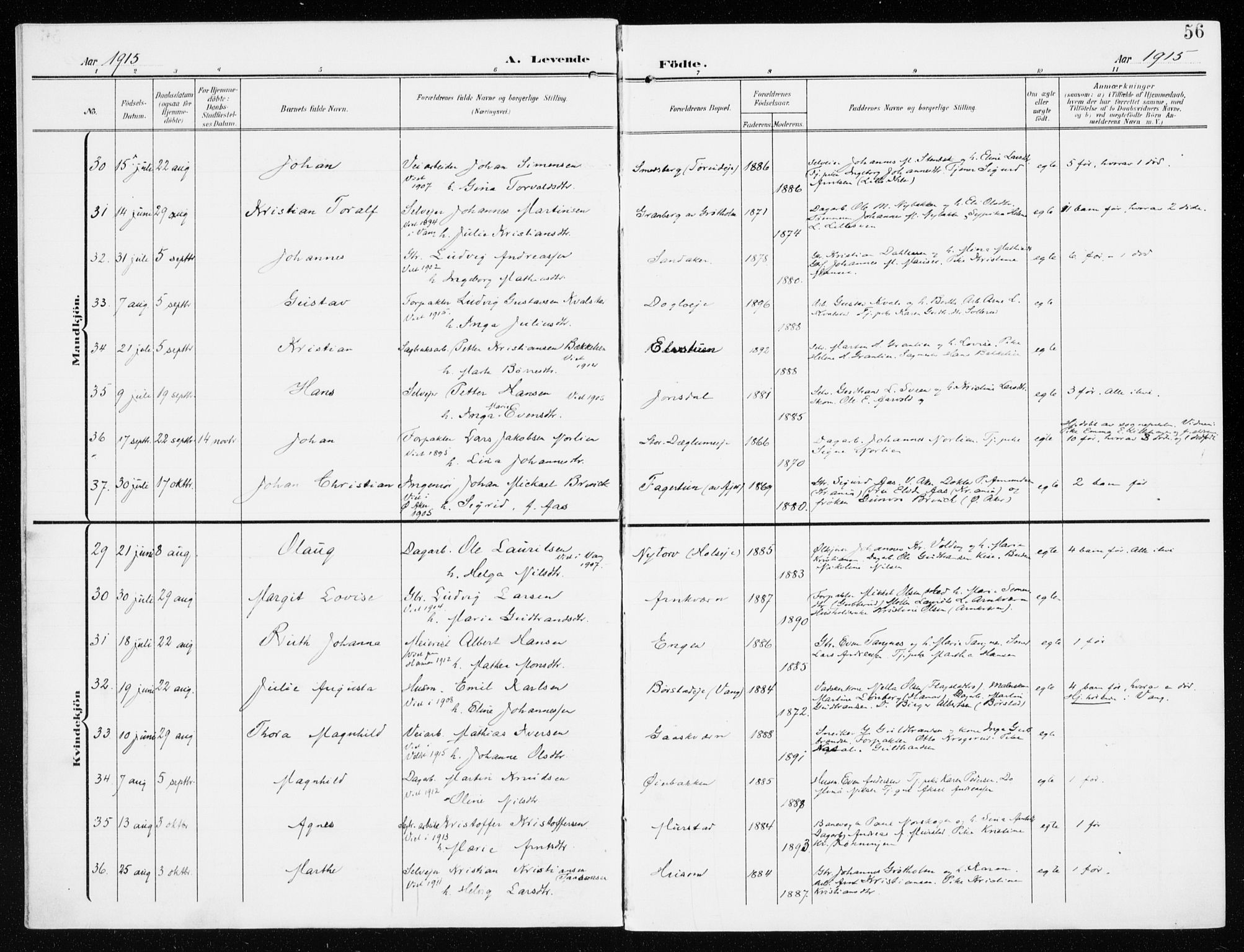 Furnes prestekontor, SAH/PREST-012/K/Ka/L0001: Parish register (official) no. 1, 1907-1935, p. 56