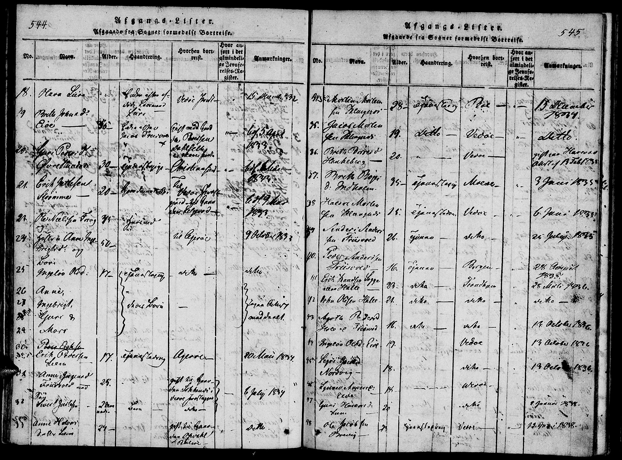 Ministerialprotokoller, klokkerbøker og fødselsregistre - Møre og Romsdal, SAT/A-1454/542/L0551: Parish register (official) no. 542A01, 1818-1853, p. 544-545