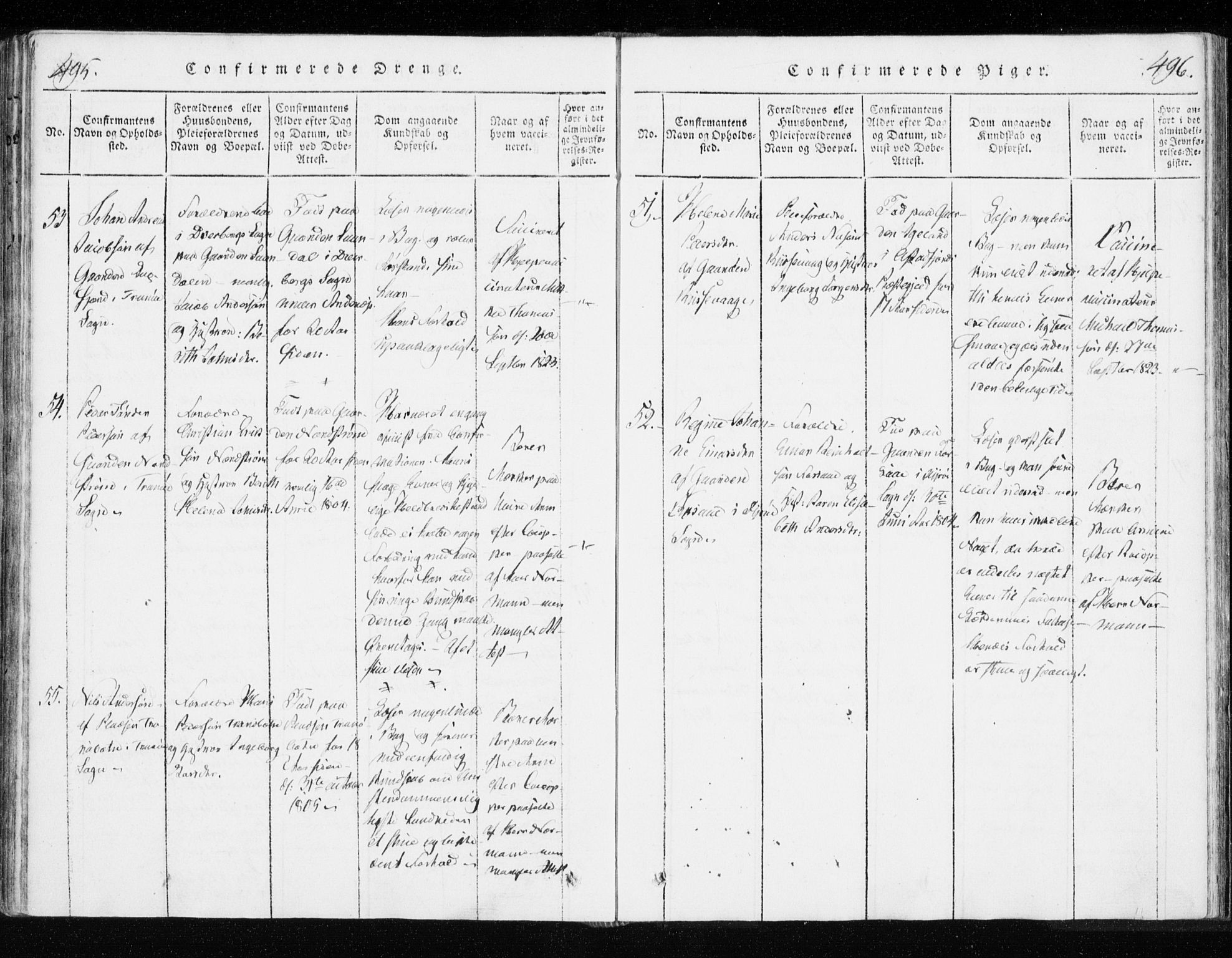 Tranøy sokneprestkontor, AV/SATØ-S-1313/I/Ia/Iaa/L0004kirke: Parish register (official) no. 4, 1820-1829, p. 495-496