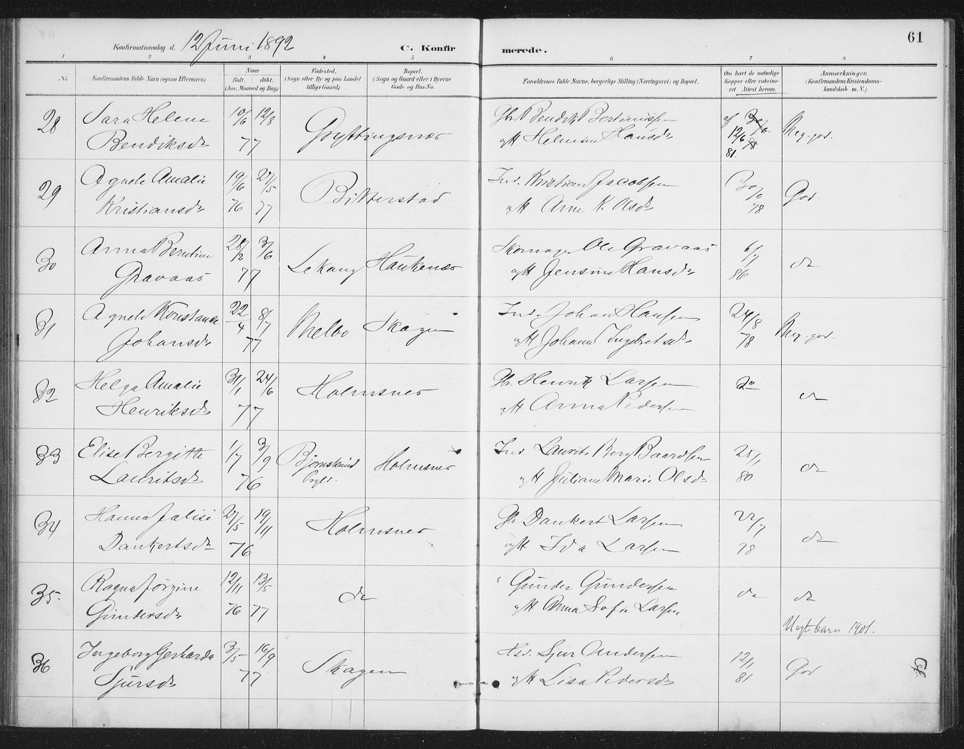 Ministerialprotokoller, klokkerbøker og fødselsregistre - Nordland, AV/SAT-A-1459/888/L1245: Parish register (official) no. 888A11, 1888-1900, p. 61