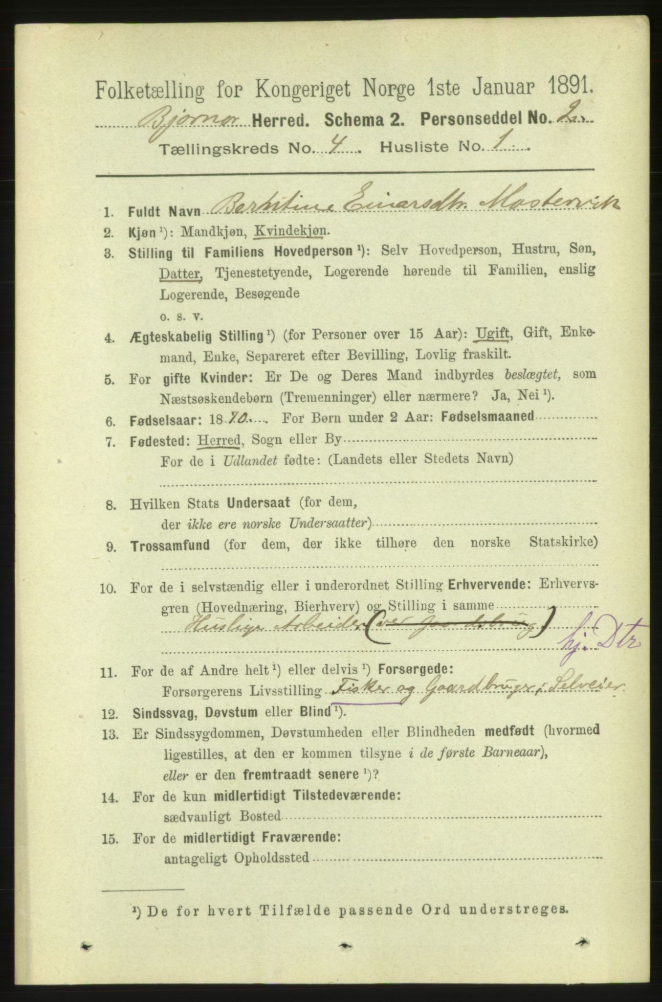 RA, 1891 census for 1632 Bjørnør, 1891, p. 1851