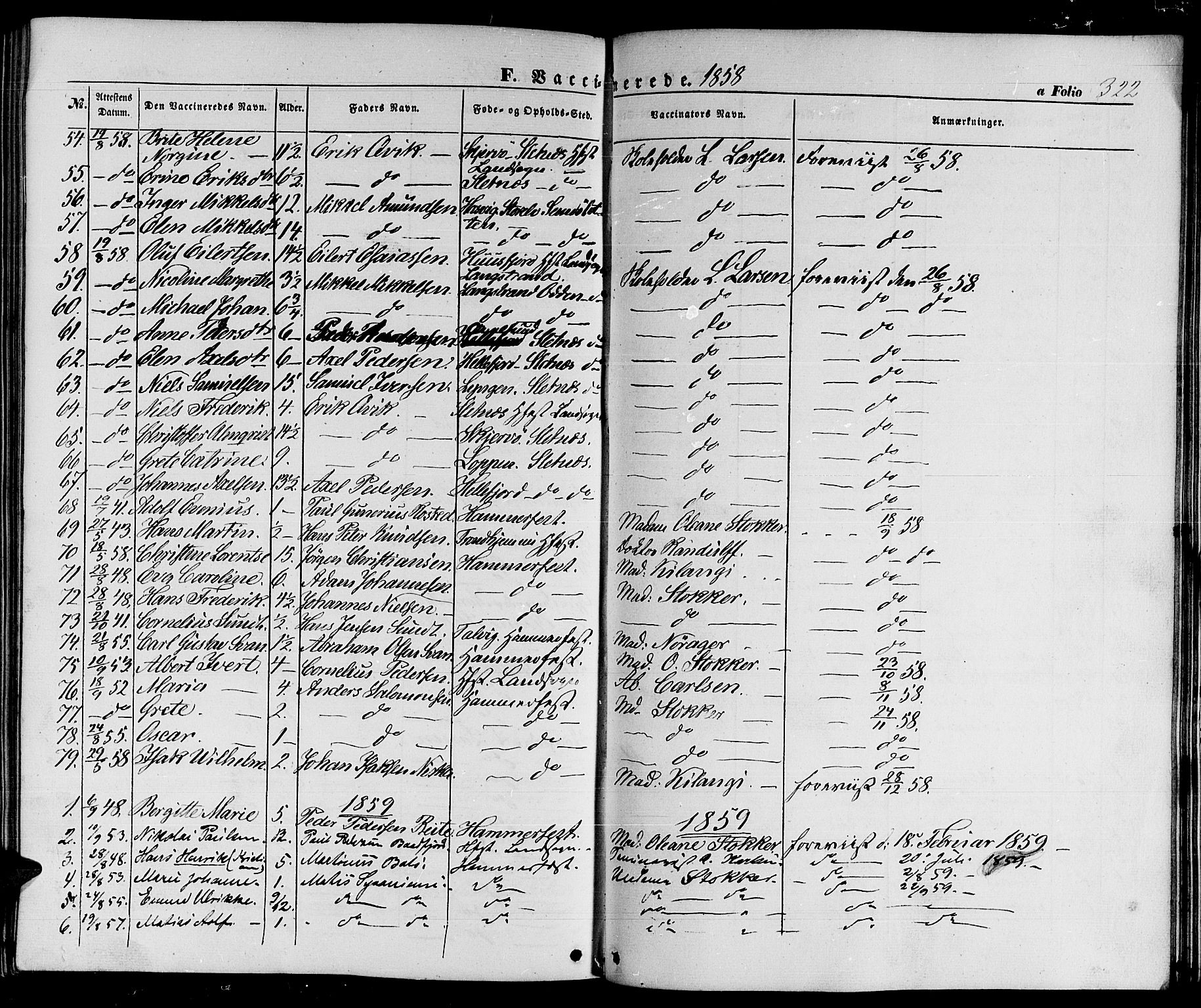 Hammerfest sokneprestkontor, SATØ/S-1347/H/Hb/L0002.klokk: Parish register (copy) no. 2, 1851-1861, p. 322