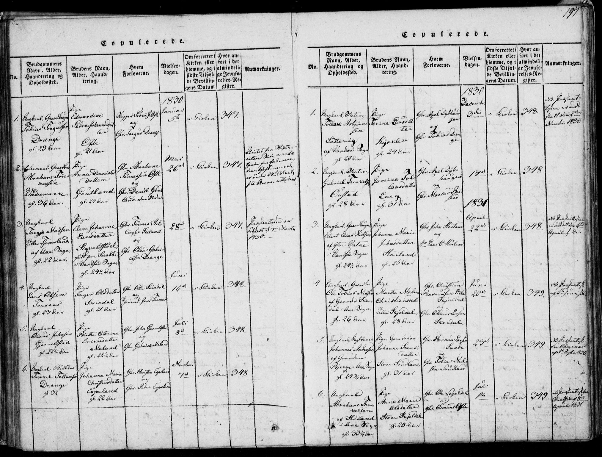 Herad sokneprestkontor, AV/SAK-1111-0018/F/Fa/Faa/L0003: Parish register (official) no. A 3, 1816-1844, p. 197