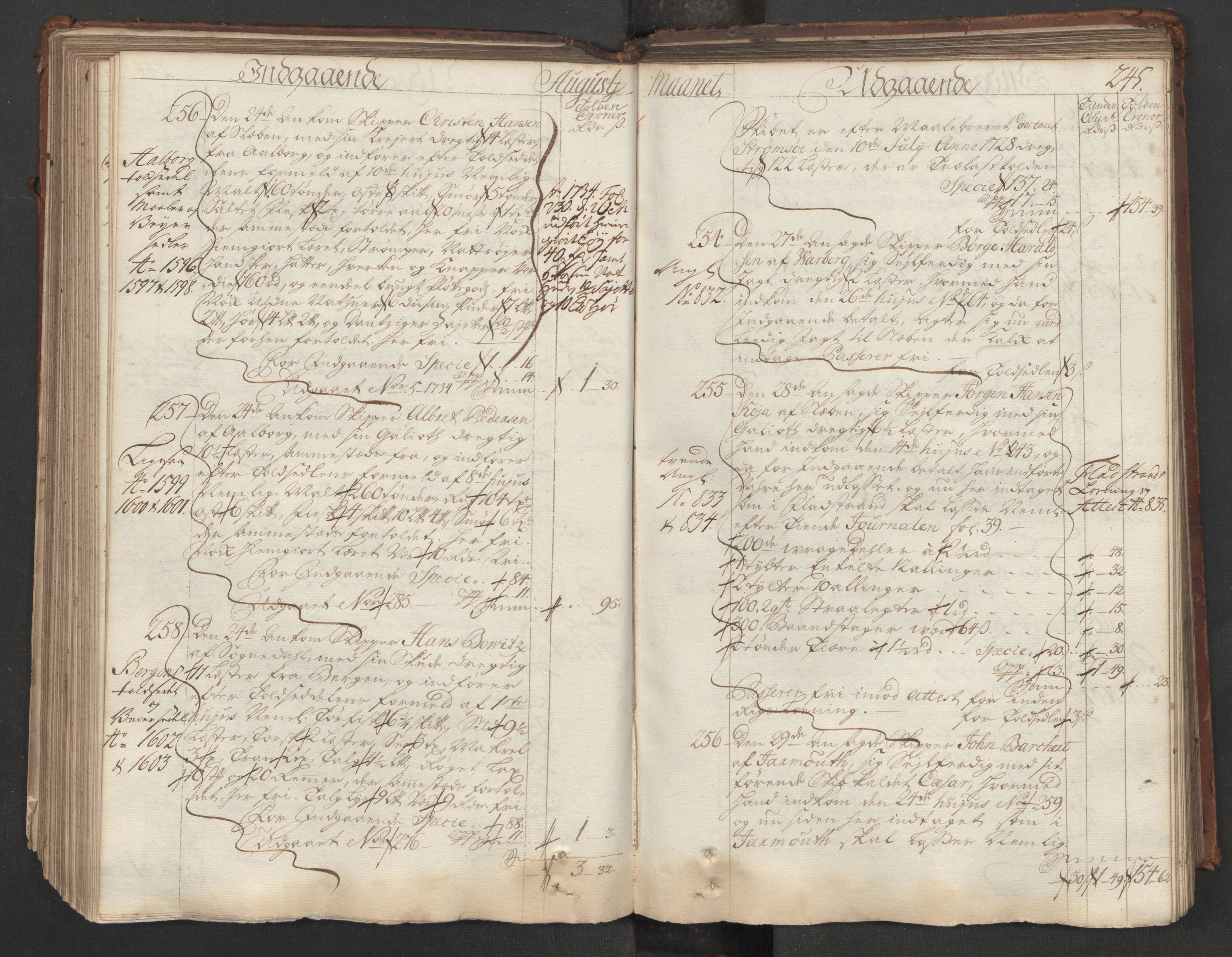 Generaltollkammeret, tollregnskaper, AV/RA-EA-5490/R06/L0015/0001: Tollregnskaper Kristiania / Hovedtollbok, 1733, p. 244b-245a