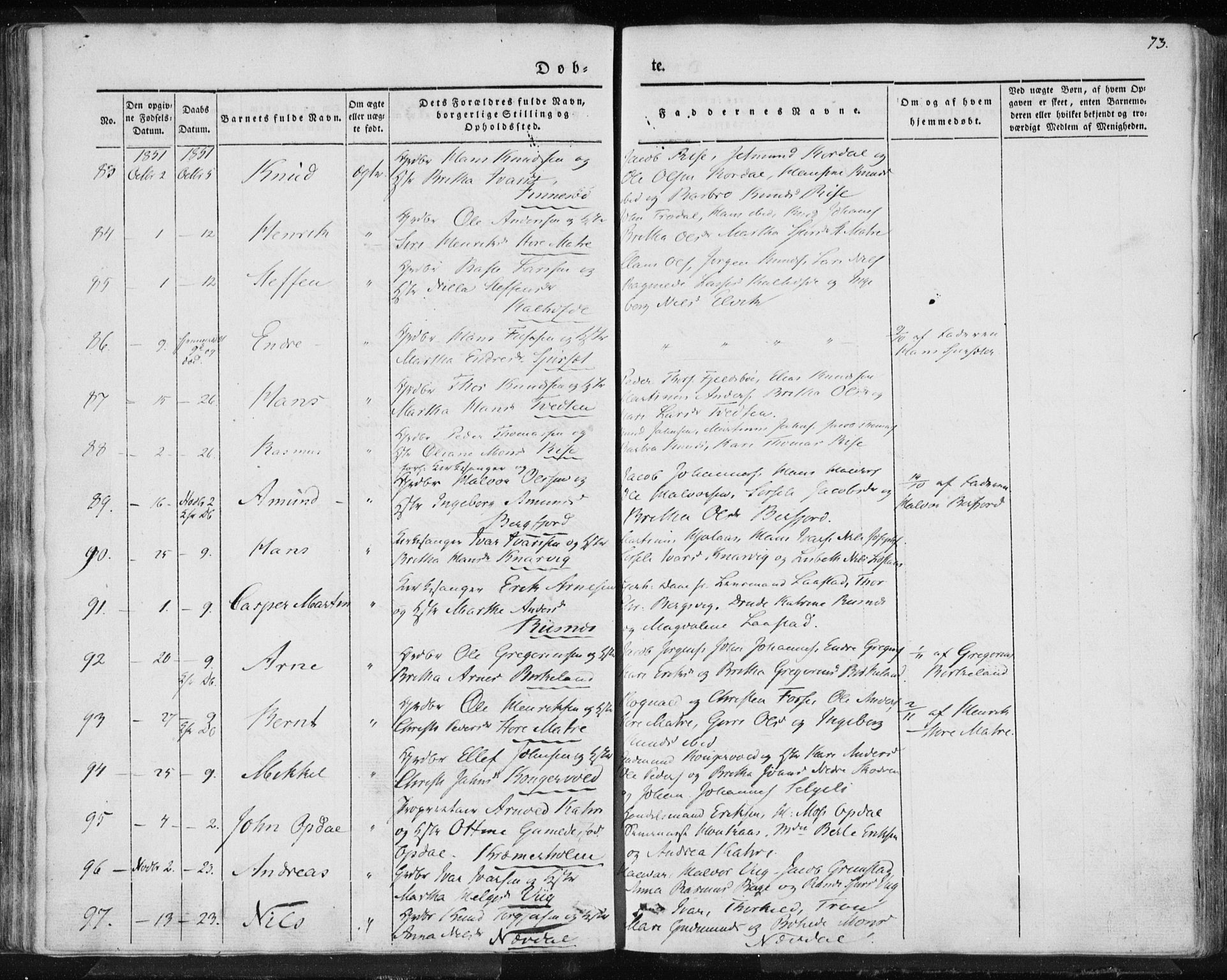 Lindås Sokneprestembete, SAB/A-76701/H/Haa: Parish register (official) no. A 10, 1842-1862, p. 73