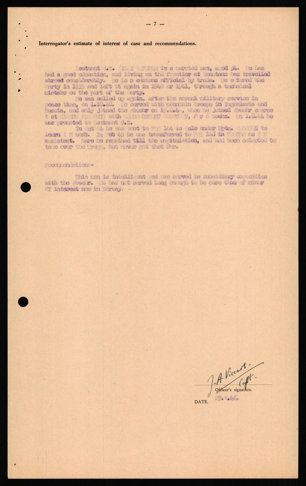 Forsvaret, Forsvarets overkommando II, AV/RA-RAFA-3915/D/Db/L0027: CI Questionaires. Tyske okkupasjonsstyrker i Norge. Tyskere., 1945-1946, p. 130