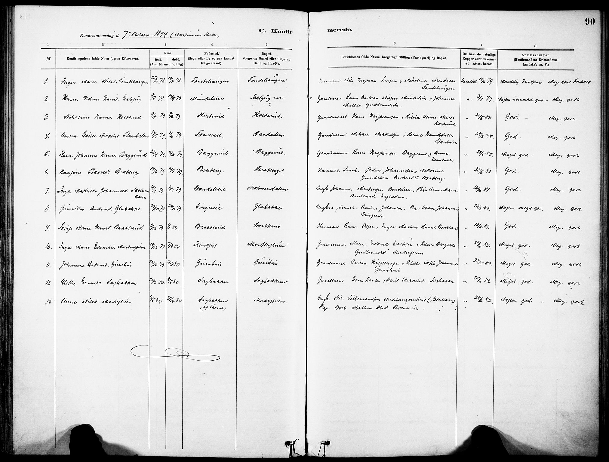Nordre Land prestekontor, SAH/PREST-124/H/Ha/Haa/L0005: Parish register (official) no. 5, 1882-1903, p. 90