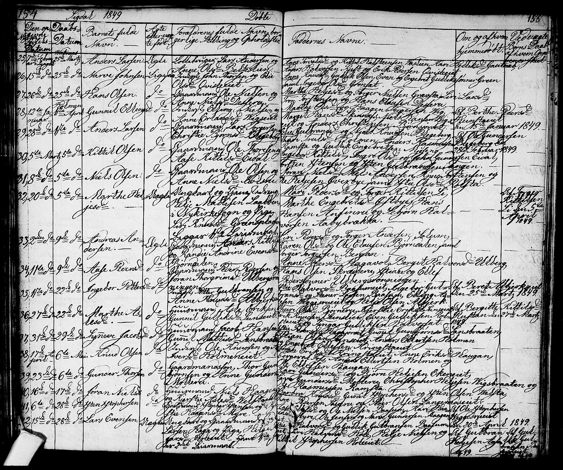 Sigdal kirkebøker, AV/SAKO-A-245/G/Ga/L0002: Parish register (copy) no. I 2, 1835-1856, p. 154-155