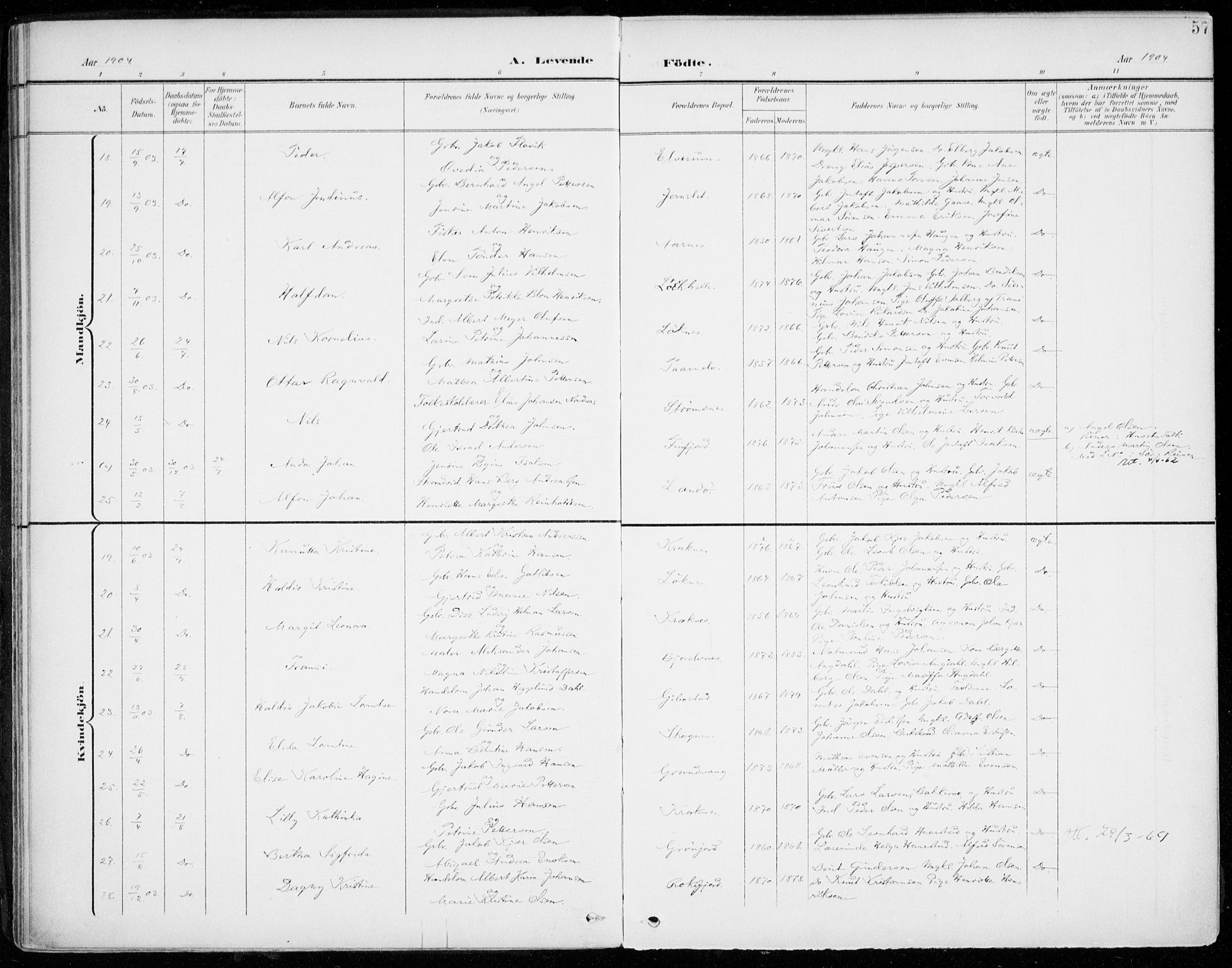 Lenvik sokneprestembete, SATØ/S-1310/H/Ha/Haa/L0014kirke: Parish register (official) no. 14, 1899-1909, p. 57