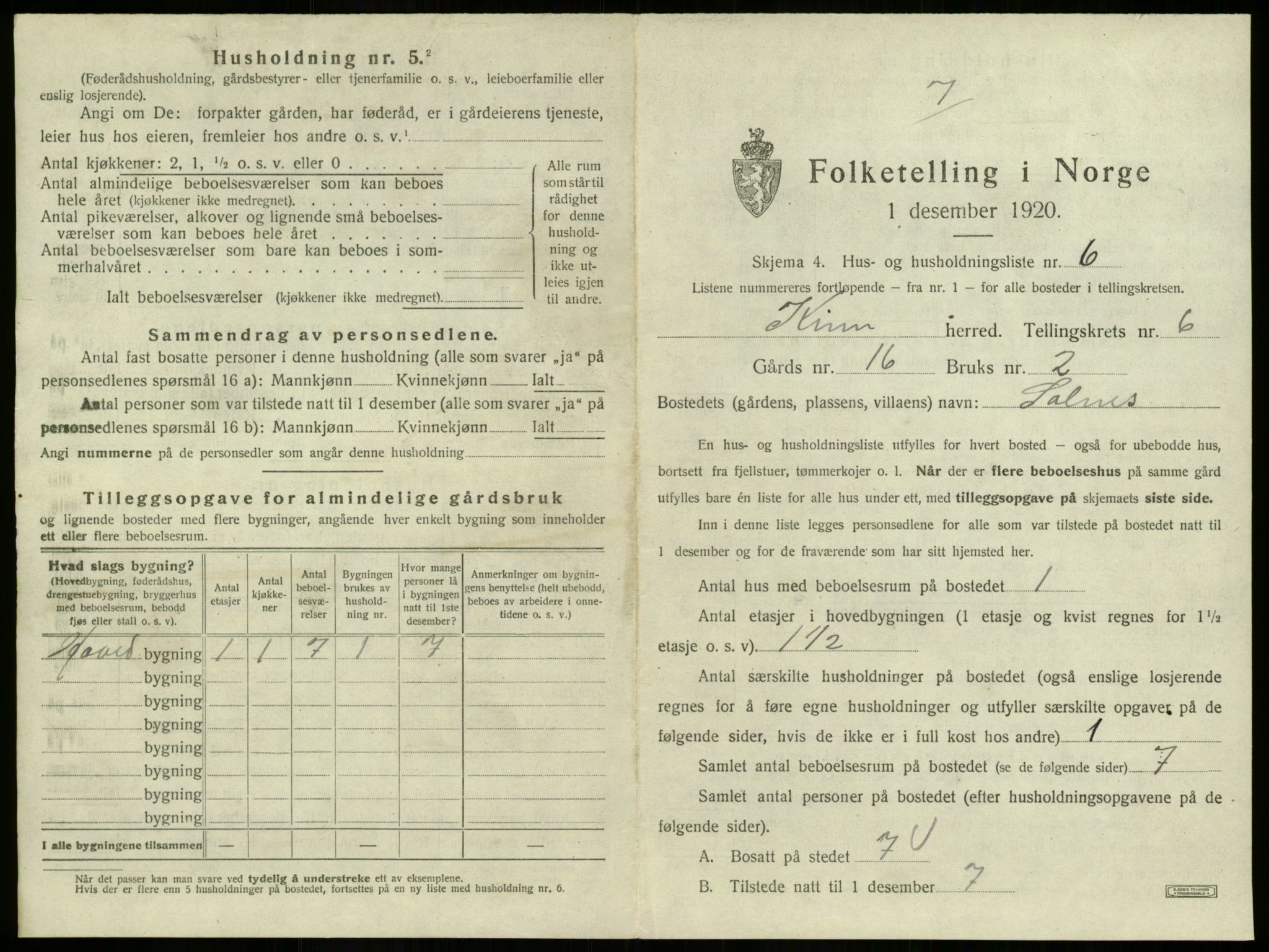 SAB, 1920 census for Kinn, 1920, p. 271