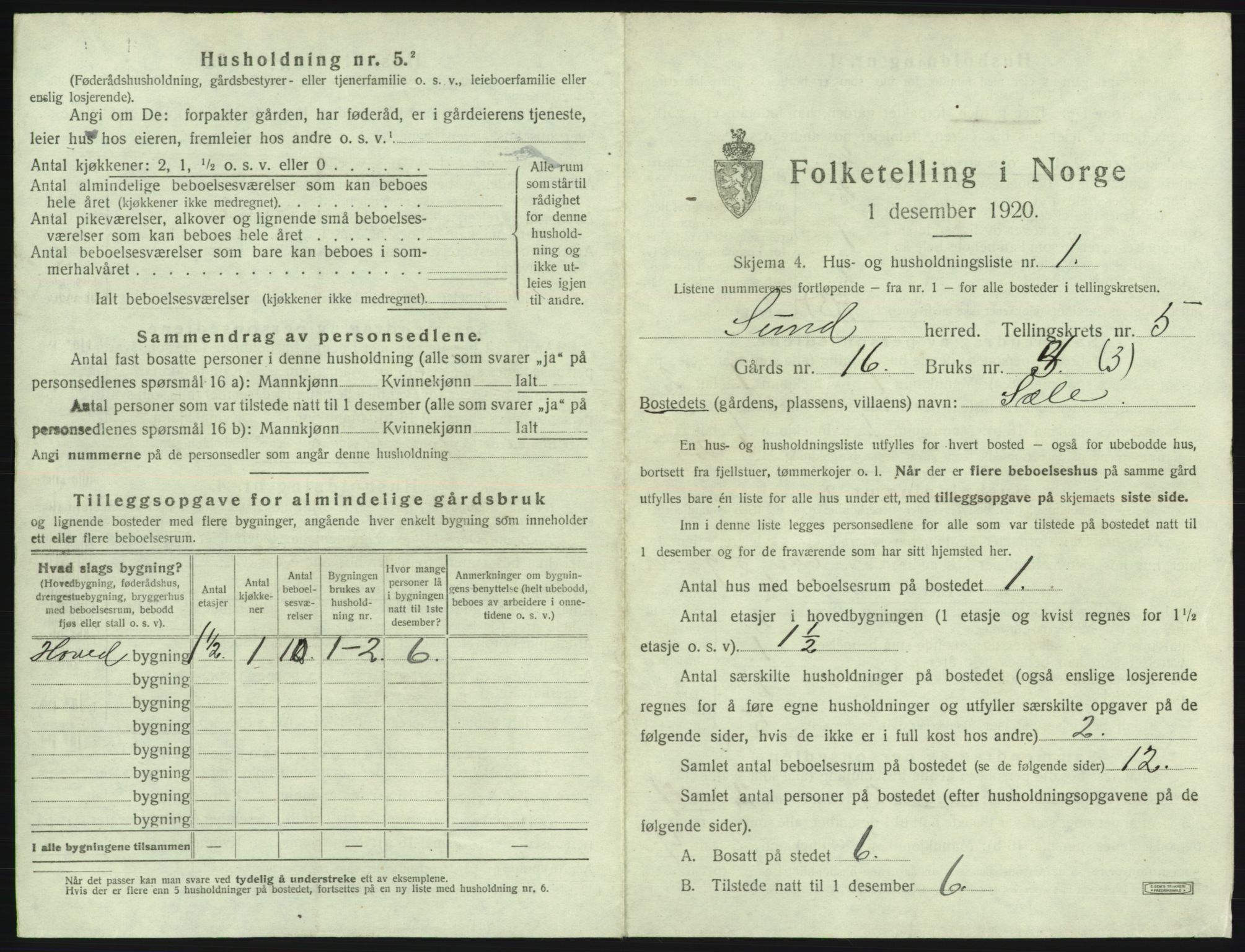 SAB, 1920 census for Sund, 1920, p. 370