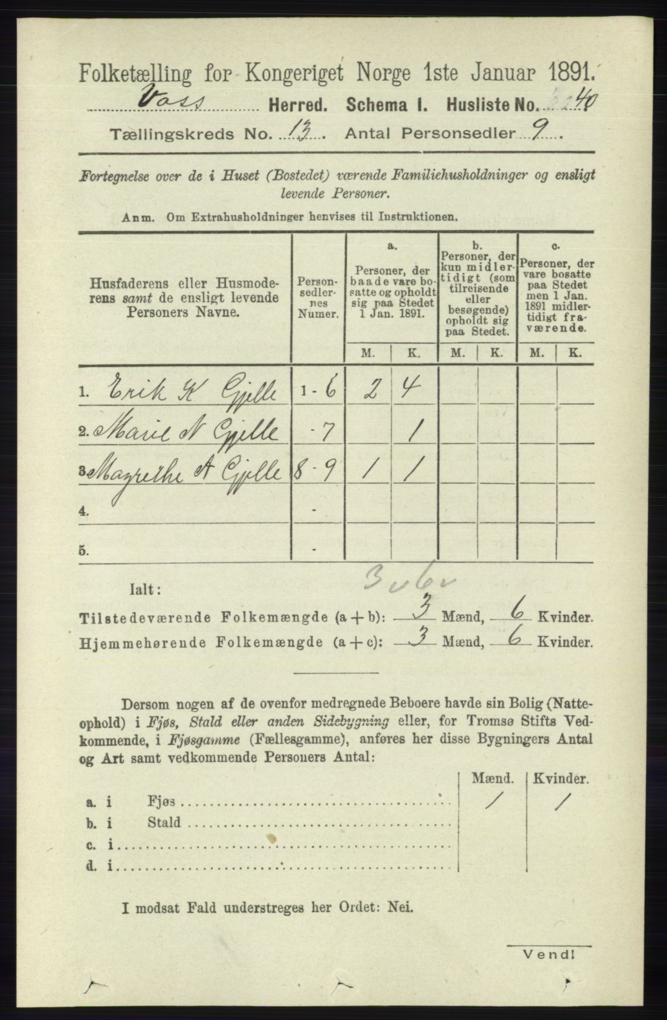 RA, 1891 census for 1235 Voss, 1891, p. 6876