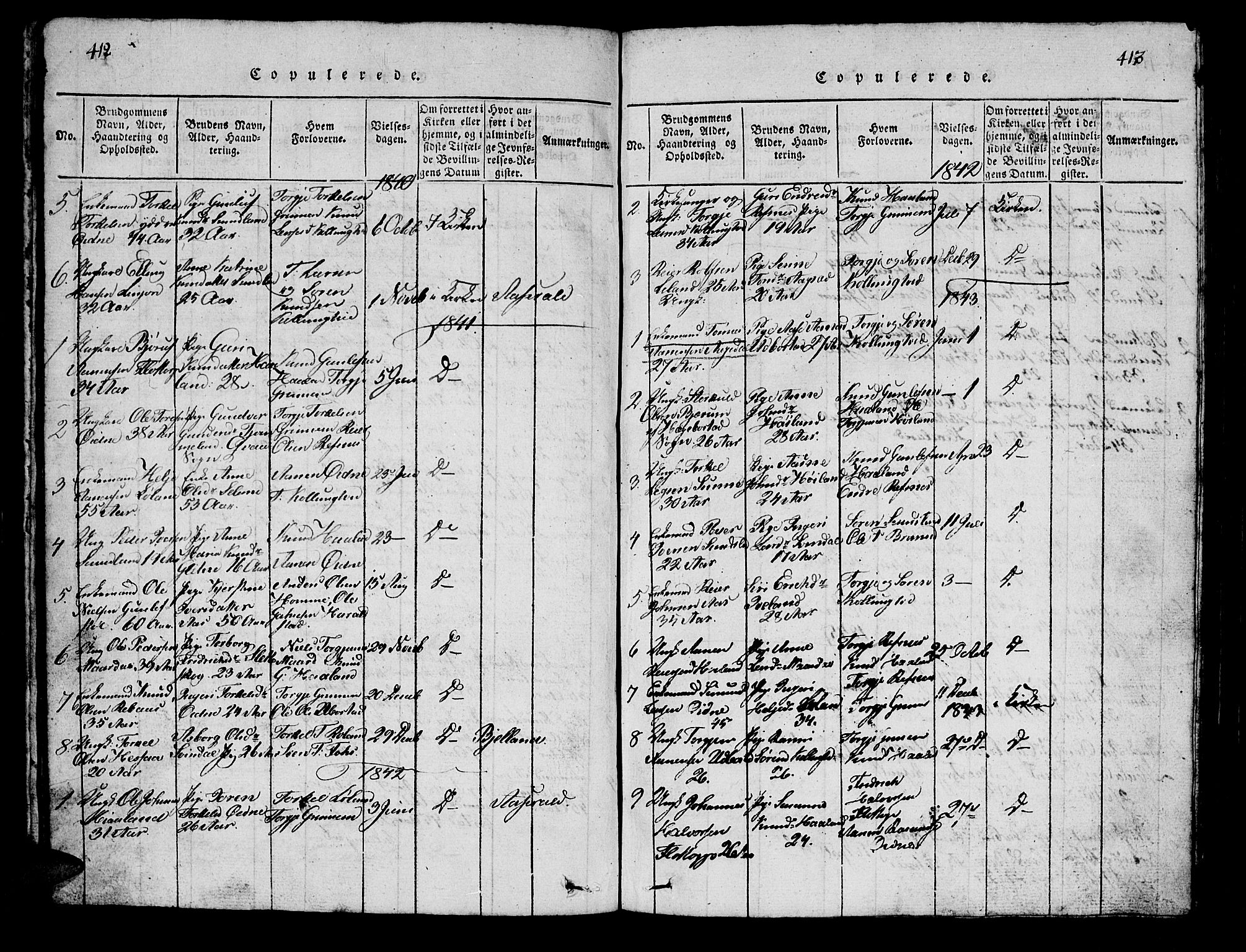 Bjelland sokneprestkontor, SAK/1111-0005/F/Fb/Fbc/L0001: Parish register (copy) no. B 1, 1815-1870, p. 412-413