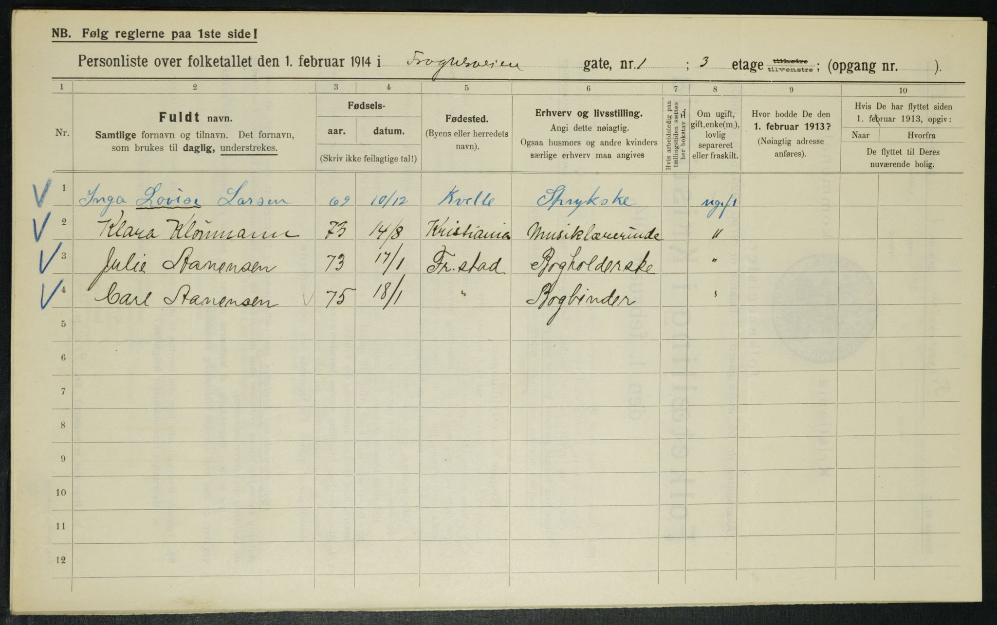 OBA, Municipal Census 1914 for Kristiania, 1914, p. 27282