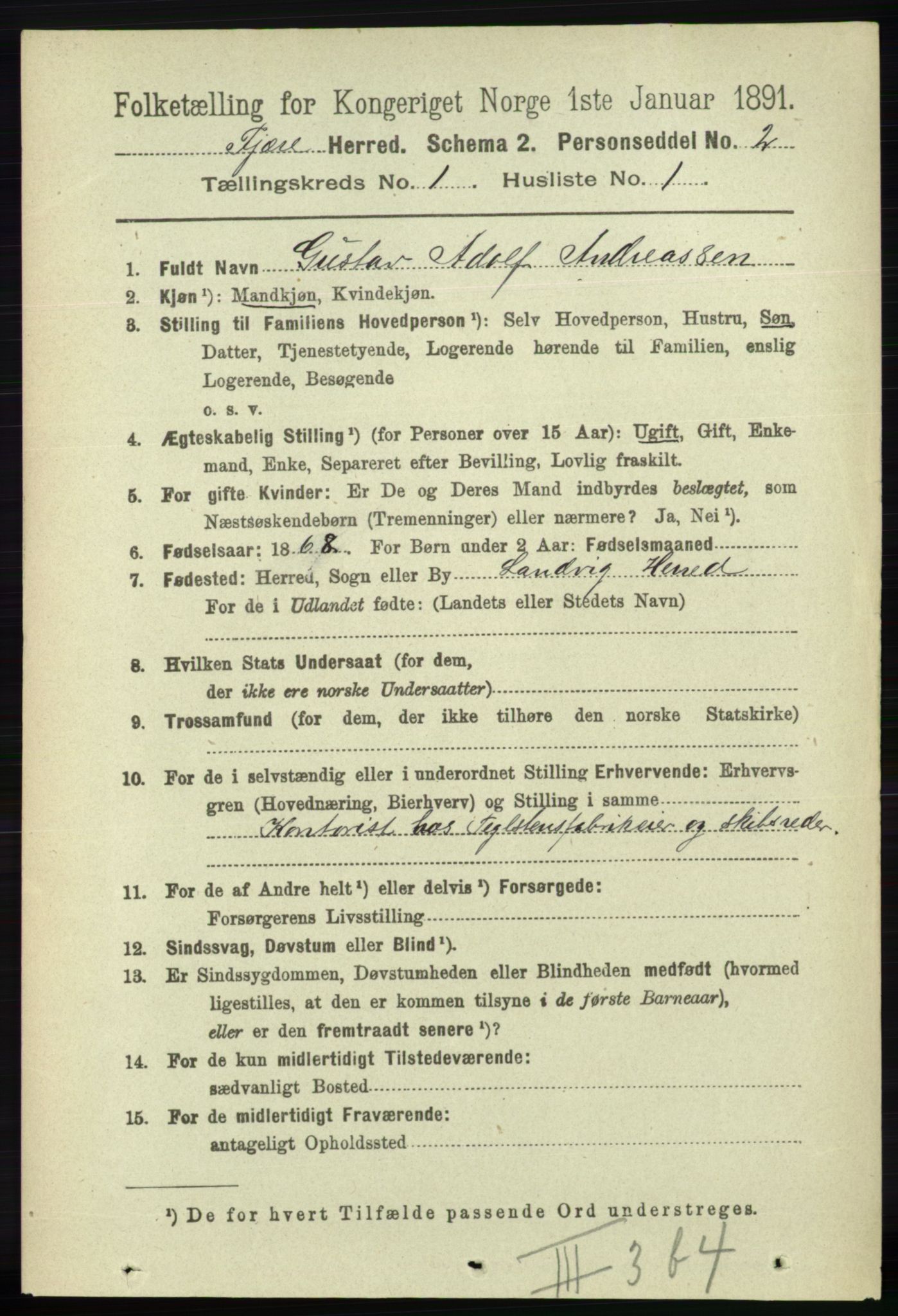 RA, 1891 census for 0923 Fjære, 1891, p. 122