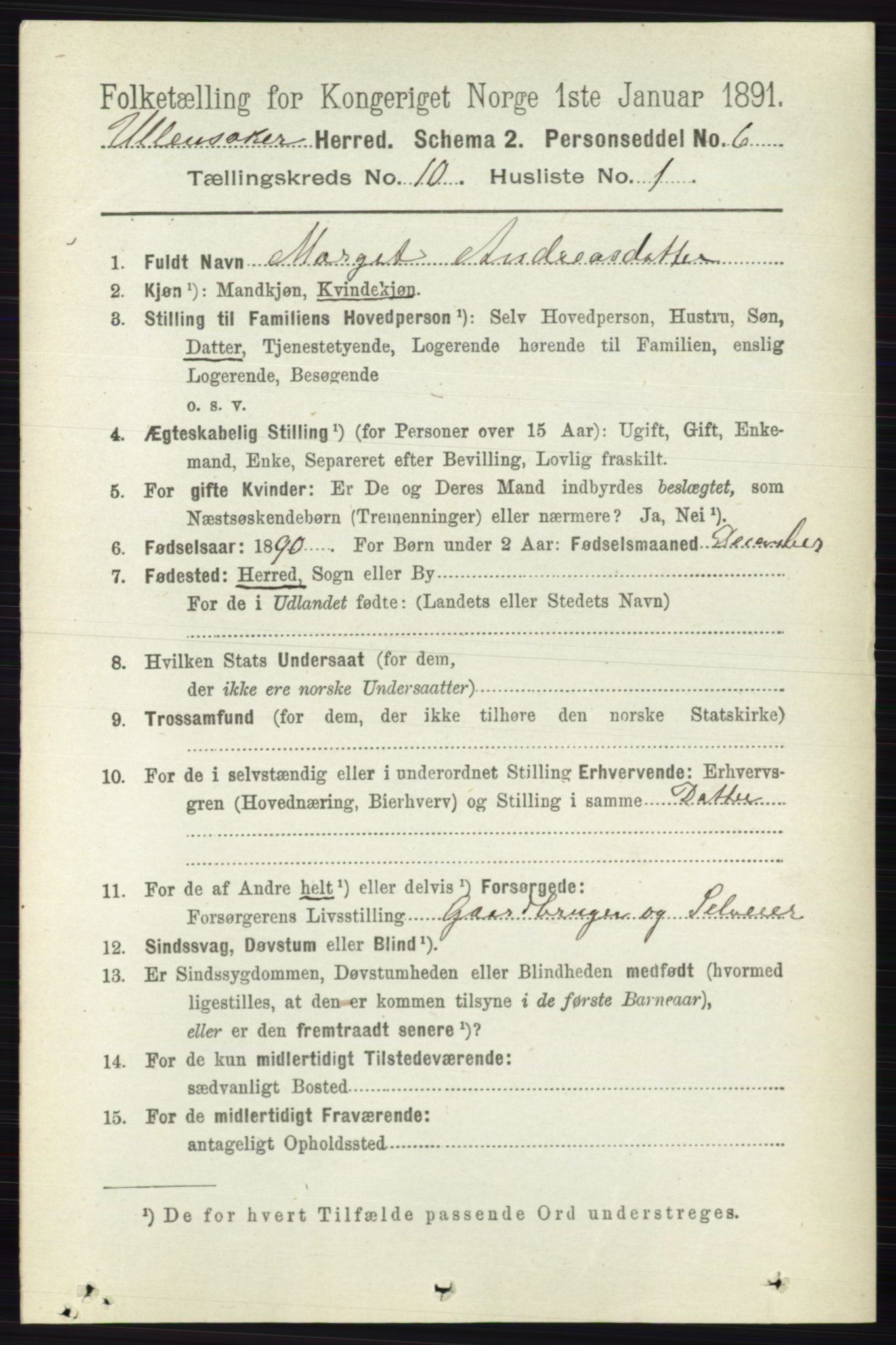 RA, 1891 census for 0235 Ullensaker, 1891, p. 4505