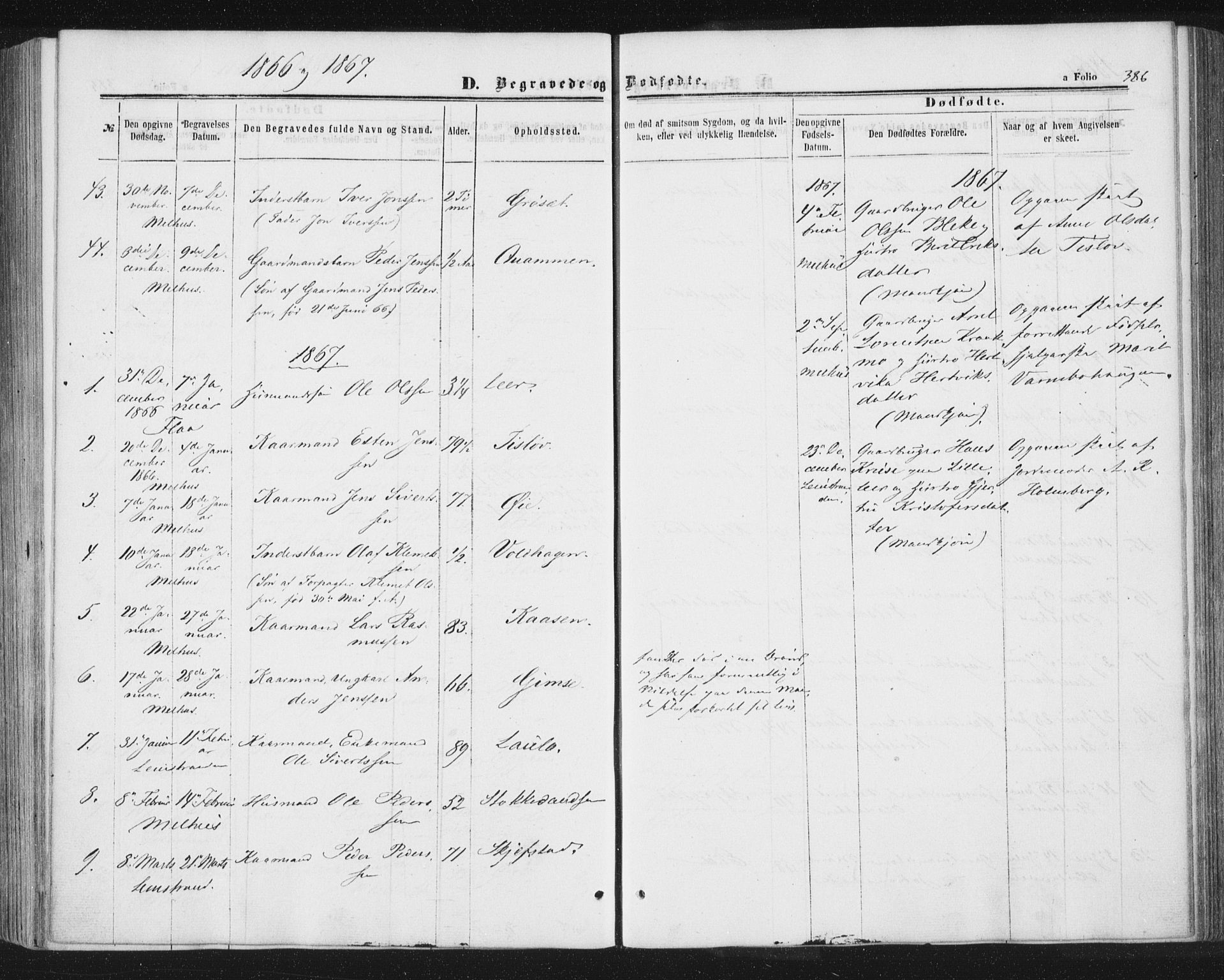 Ministerialprotokoller, klokkerbøker og fødselsregistre - Sør-Trøndelag, AV/SAT-A-1456/691/L1077: Parish register (official) no. 691A09, 1862-1873, p. 386