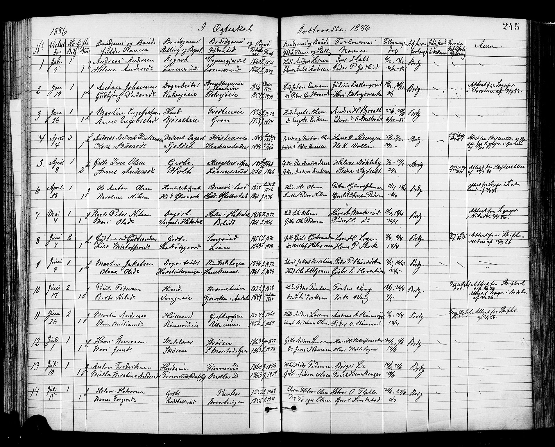 Jevnaker prestekontor, SAH/PREST-116/H/Ha/Haa/L0008: Parish register (official) no. 8, 1877-1890, p. 245