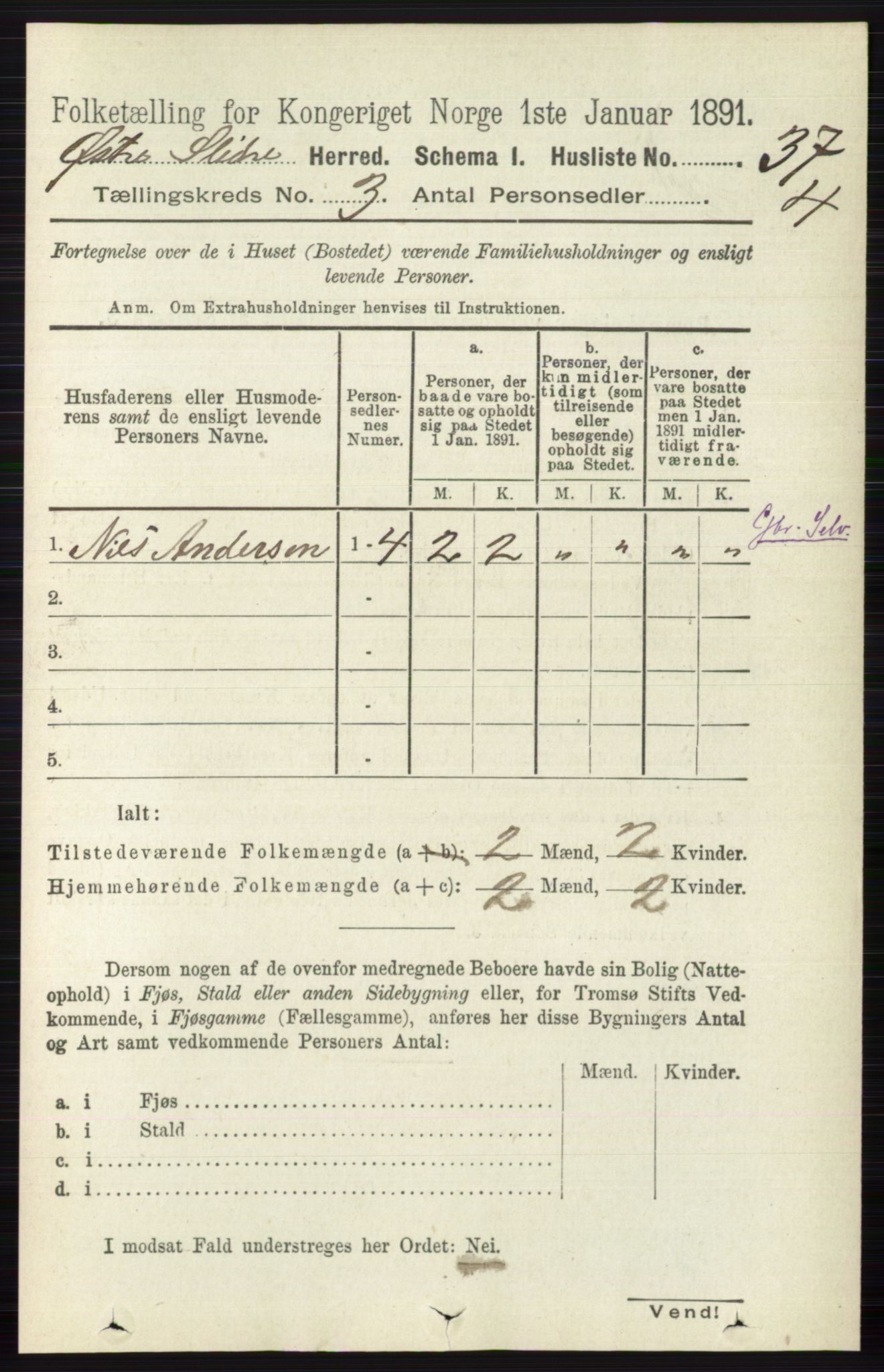 RA, 1891 census for 0544 Øystre Slidre, 1891, p. 586