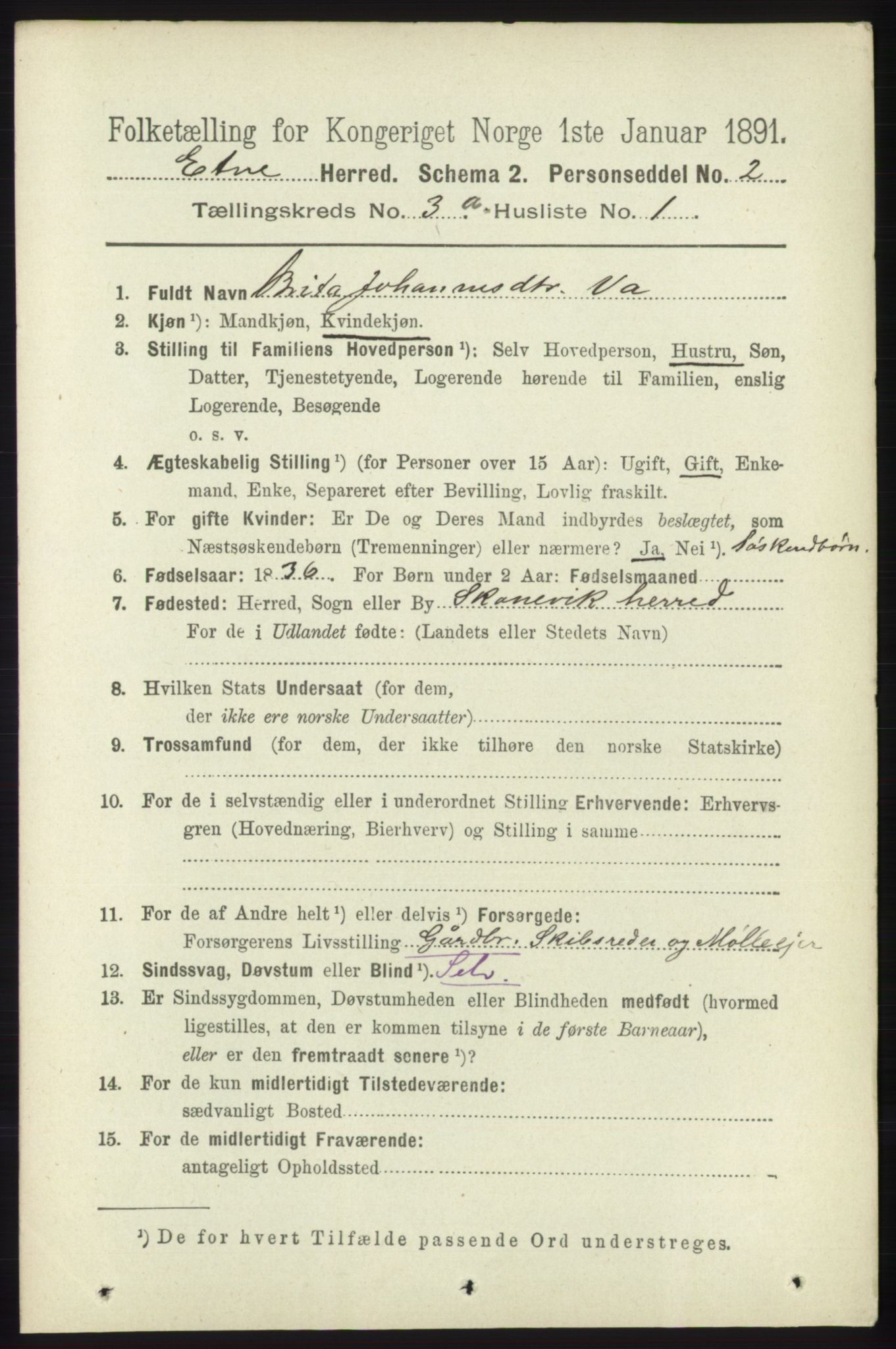 RA, 1891 census for 1211 Etne, 1891, p. 690