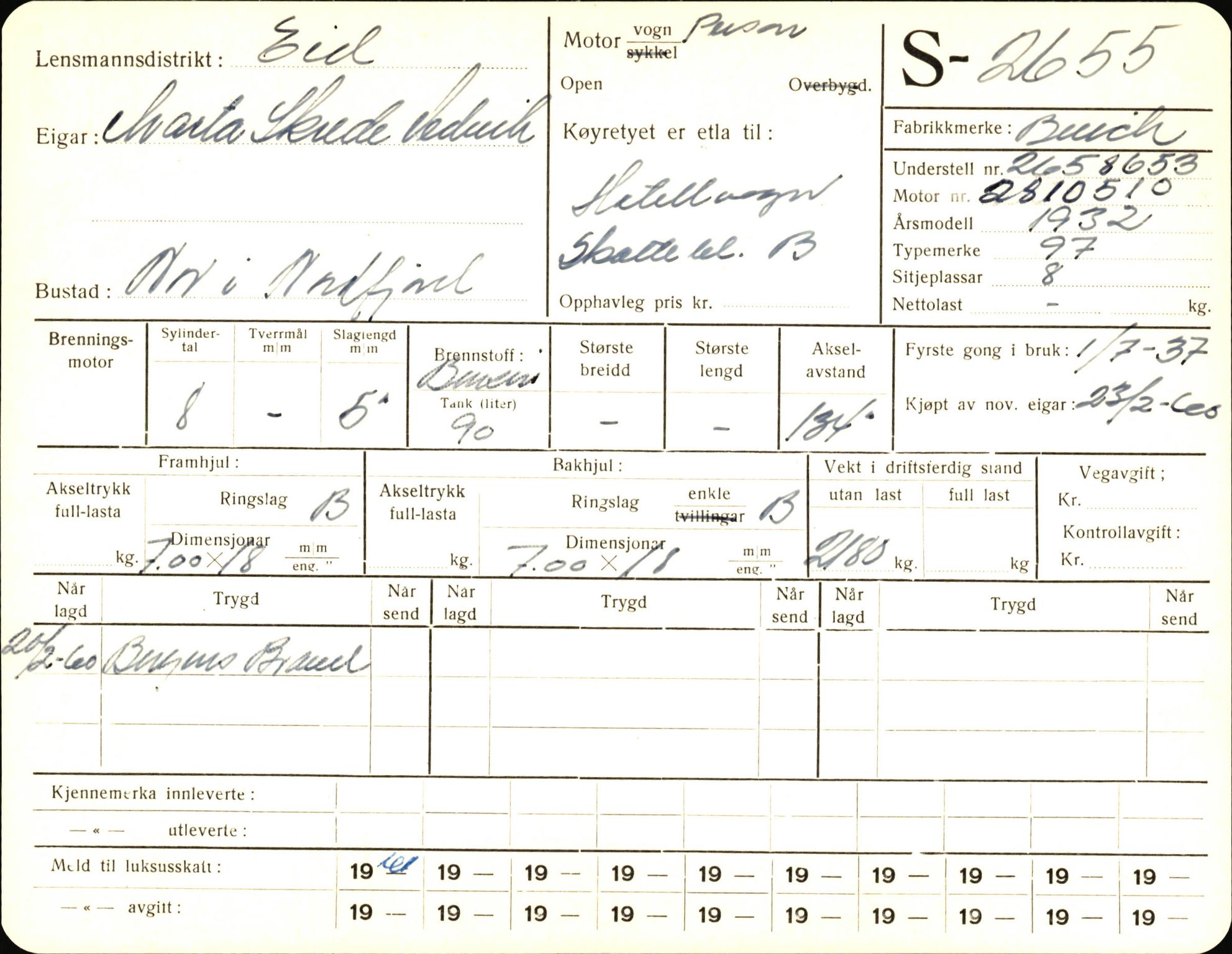 Statens vegvesen, Sogn og Fjordane vegkontor, AV/SAB-A-5301/4/F/L0004: Registerkort utmeldte Fjordane S2500-2700, S7200-7899, 1930-1961, p. 195