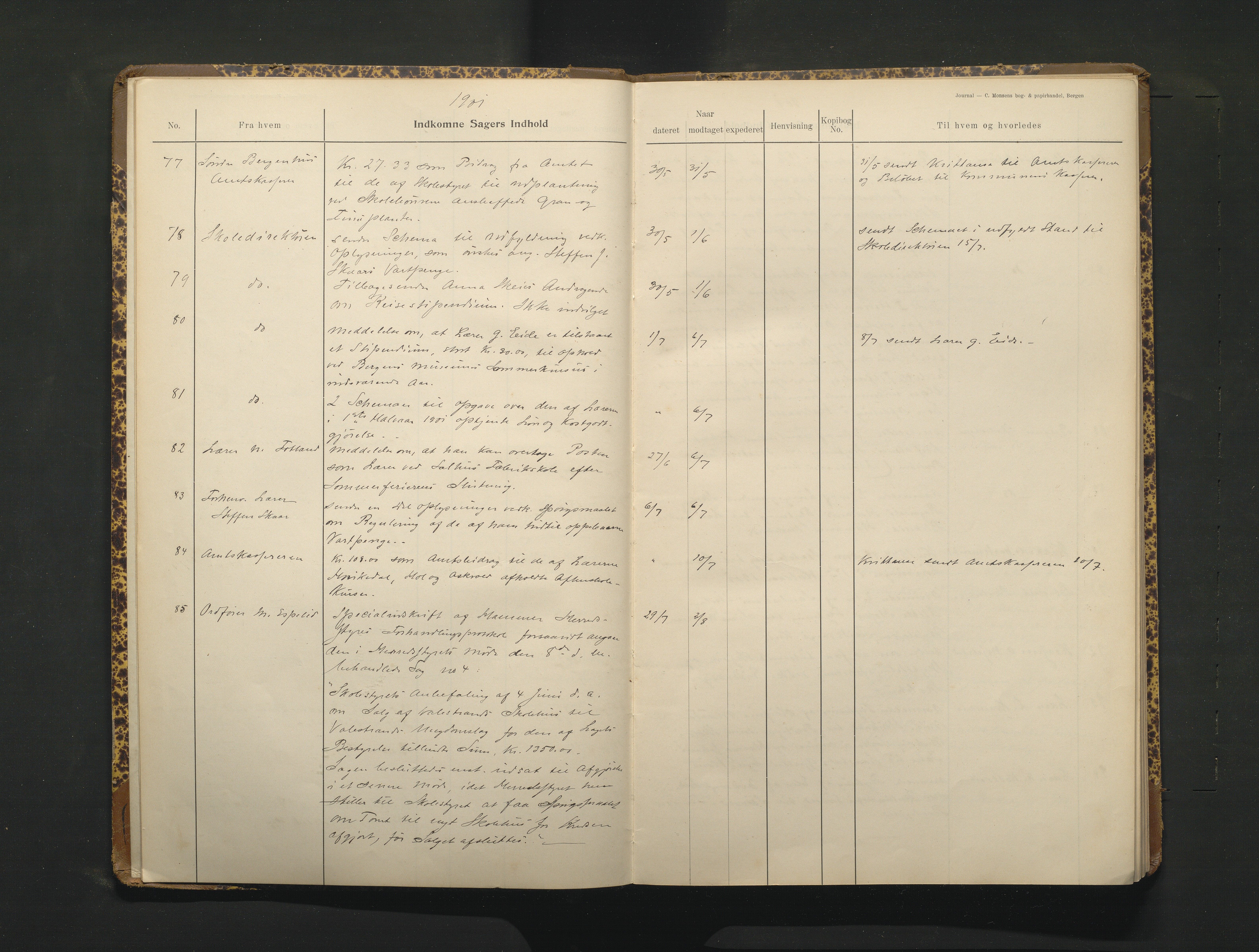 Hamre kommune. Skulestyret, IKAH/1254-211/C/Ca/L0003: Postjournal for Hamre skulestyre, 1901-1916