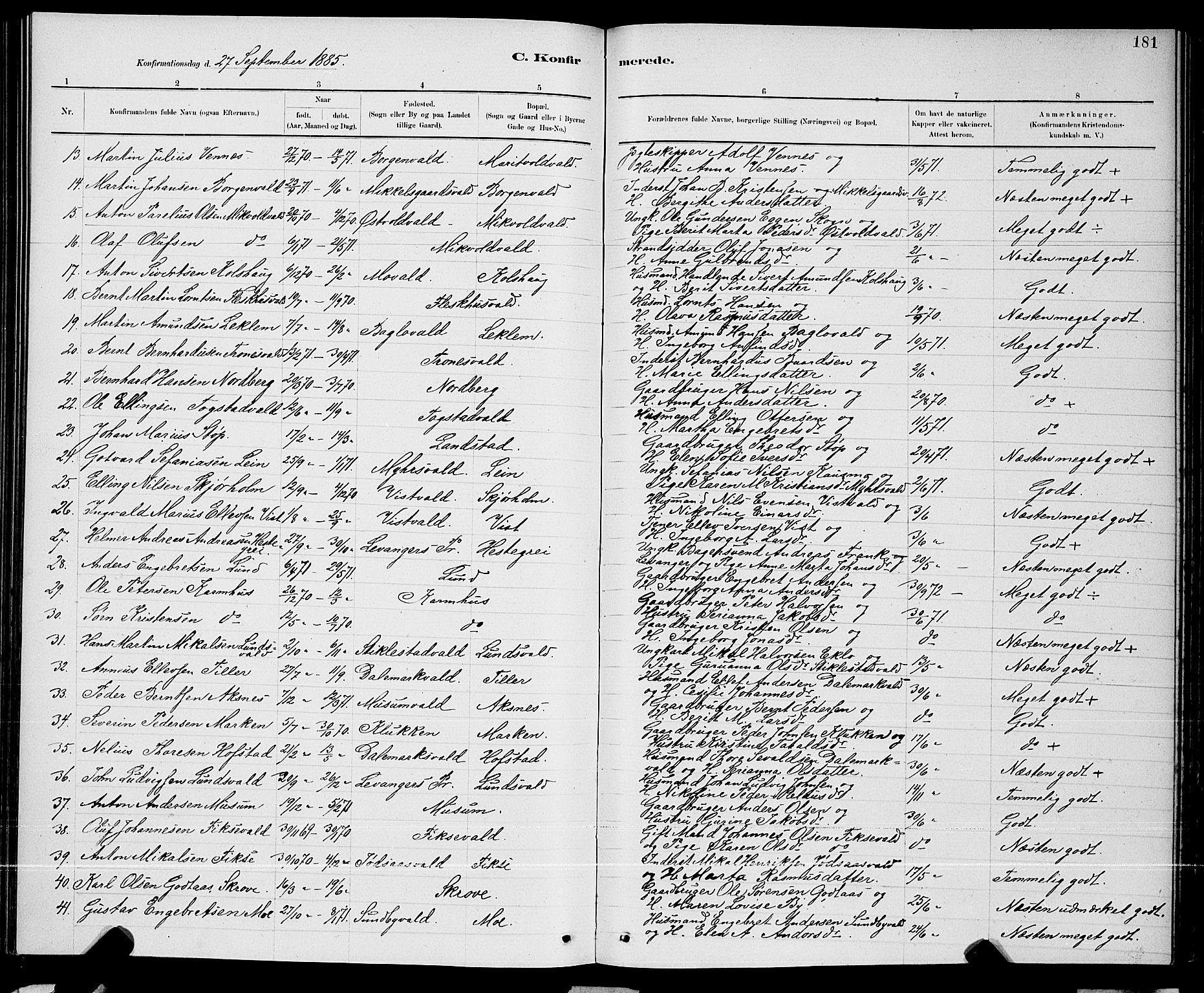 Ministerialprotokoller, klokkerbøker og fødselsregistre - Nord-Trøndelag, AV/SAT-A-1458/723/L0256: Parish register (copy) no. 723C04, 1879-1890, p. 181