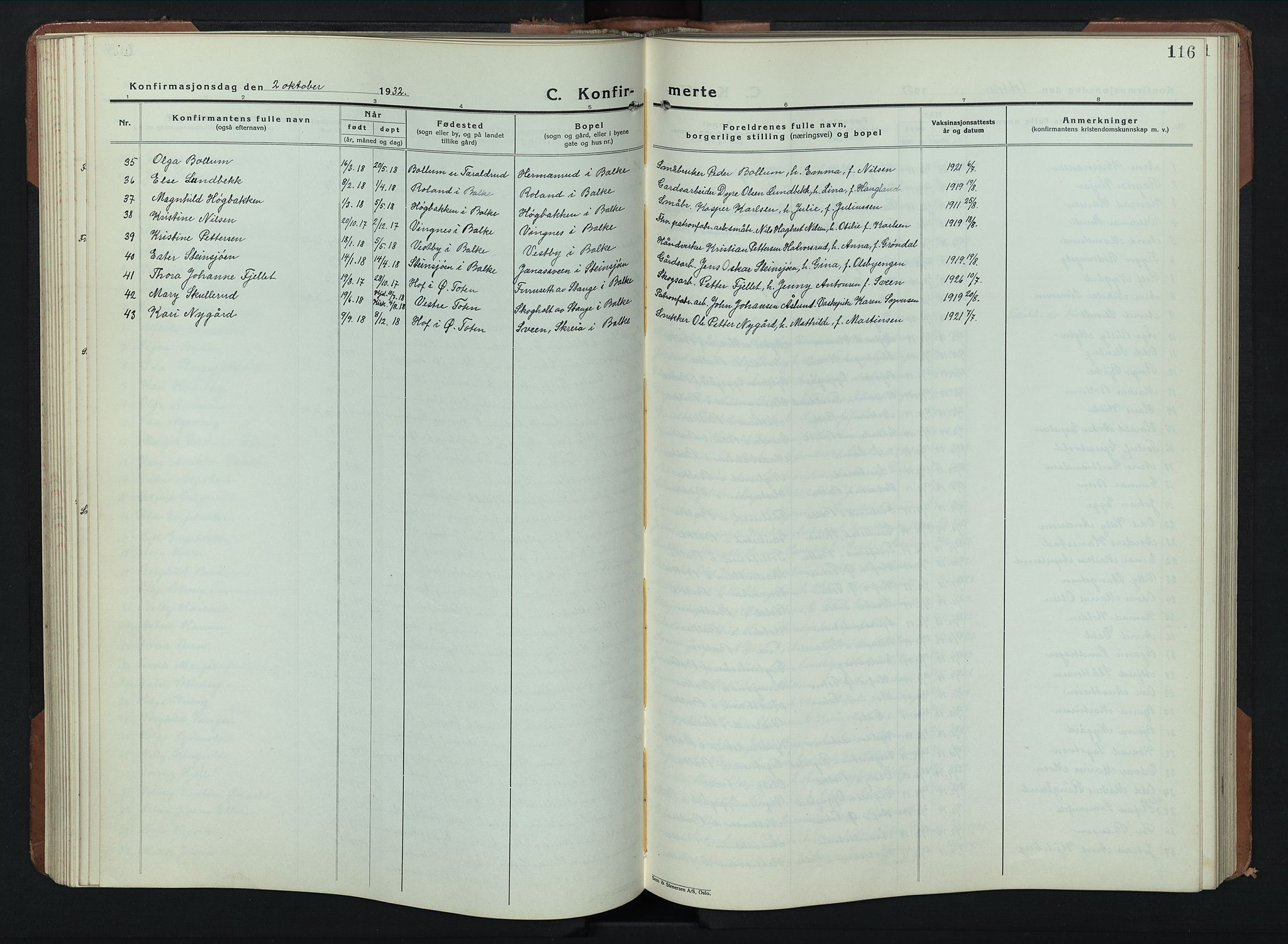 Balke prestekontor, SAH/PREST-106/H/Ha/Hab/L0002: Parish register (copy) no. 2, 1929-1951, p. 116
