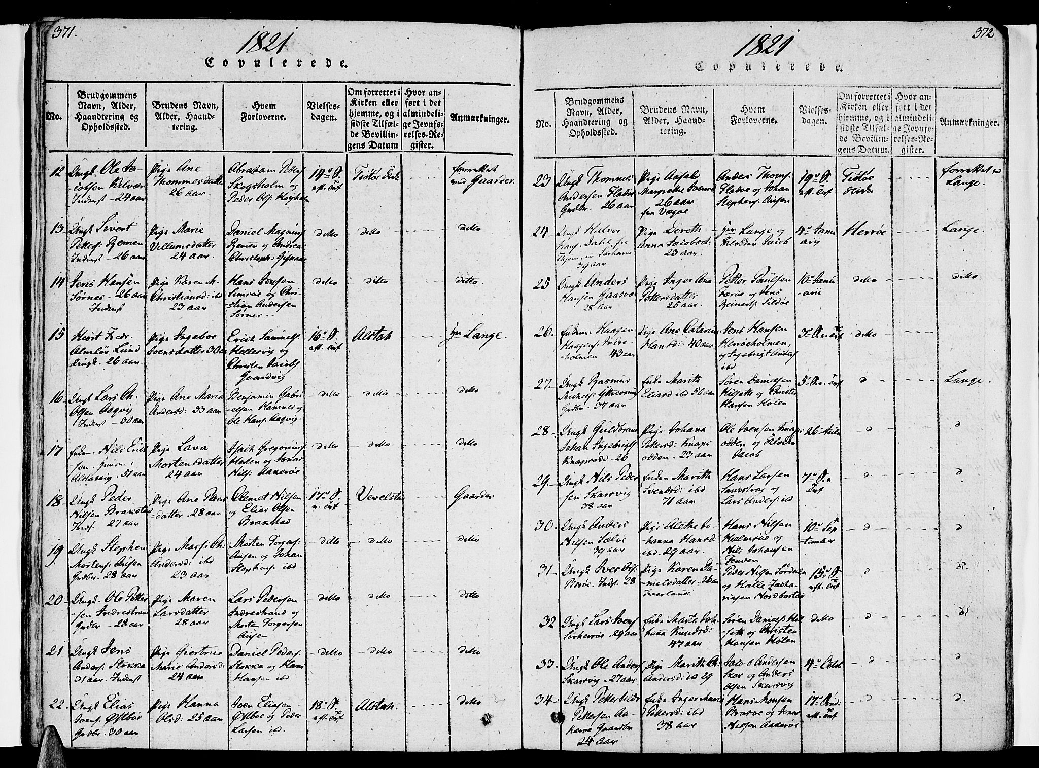 Ministerialprotokoller, klokkerbøker og fødselsregistre - Nordland, SAT/A-1459/830/L0445: Parish register (official) no. 830A09, 1820-1830, p. 371-372