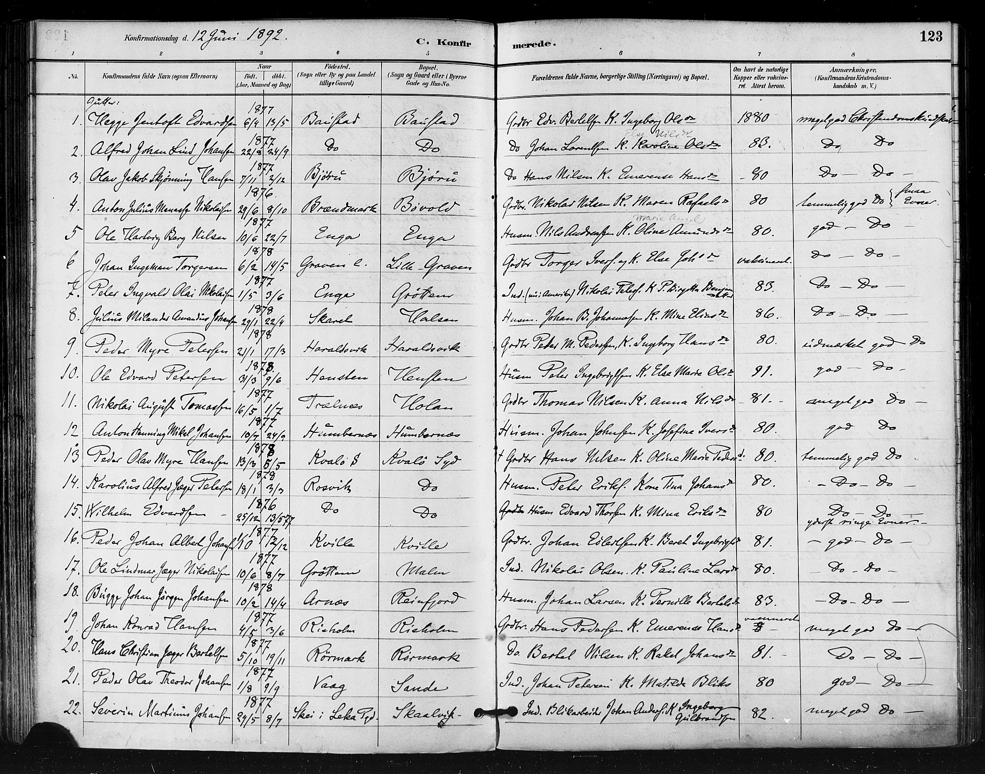 Ministerialprotokoller, klokkerbøker og fødselsregistre - Nordland, AV/SAT-A-1459/812/L0178: Parish register (official) no. 812A07, 1886-1900, p. 123