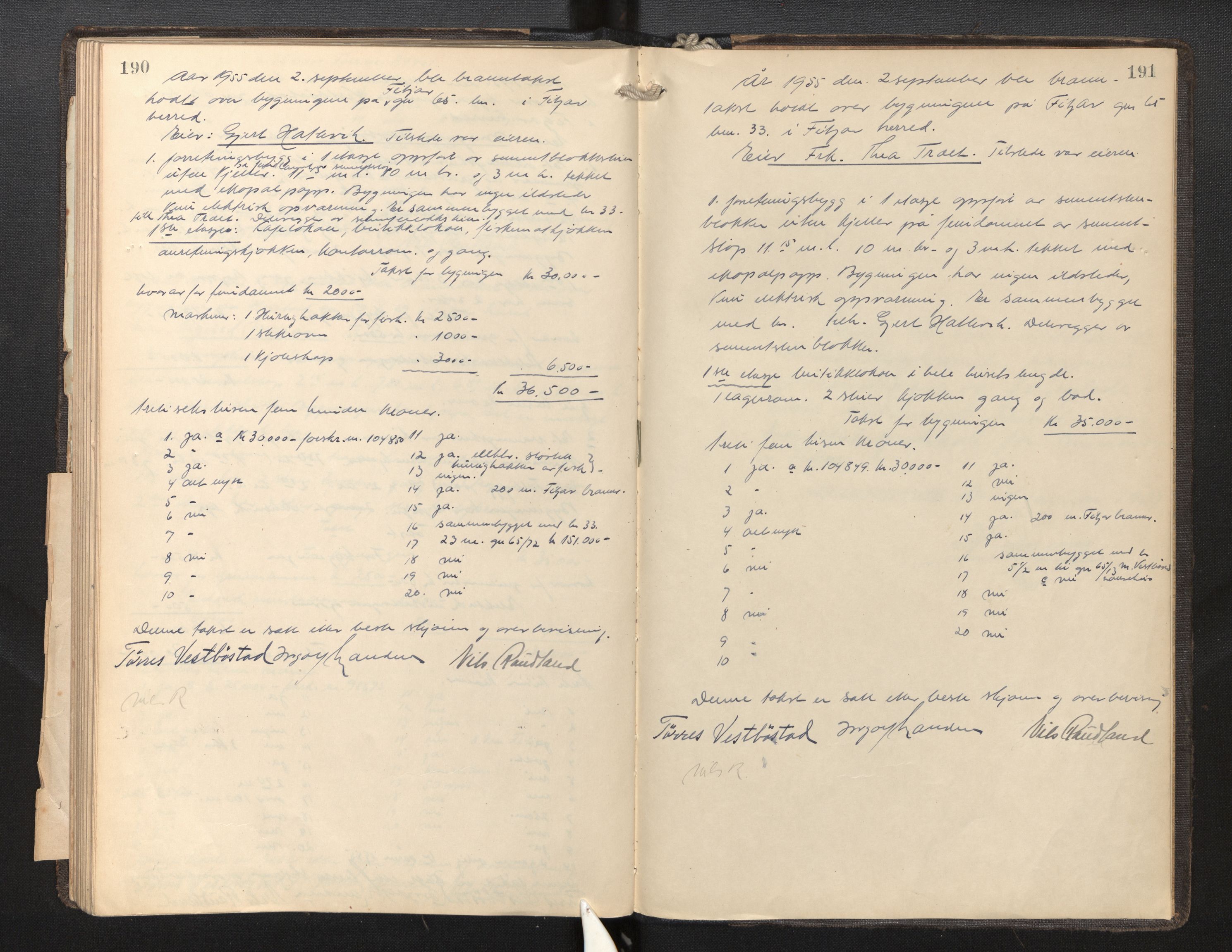 Lensmannen i Fitjar, SAB/A-32001/0012/L0001c: Branntakstprotokoll, 1928-1955, p. 190-191