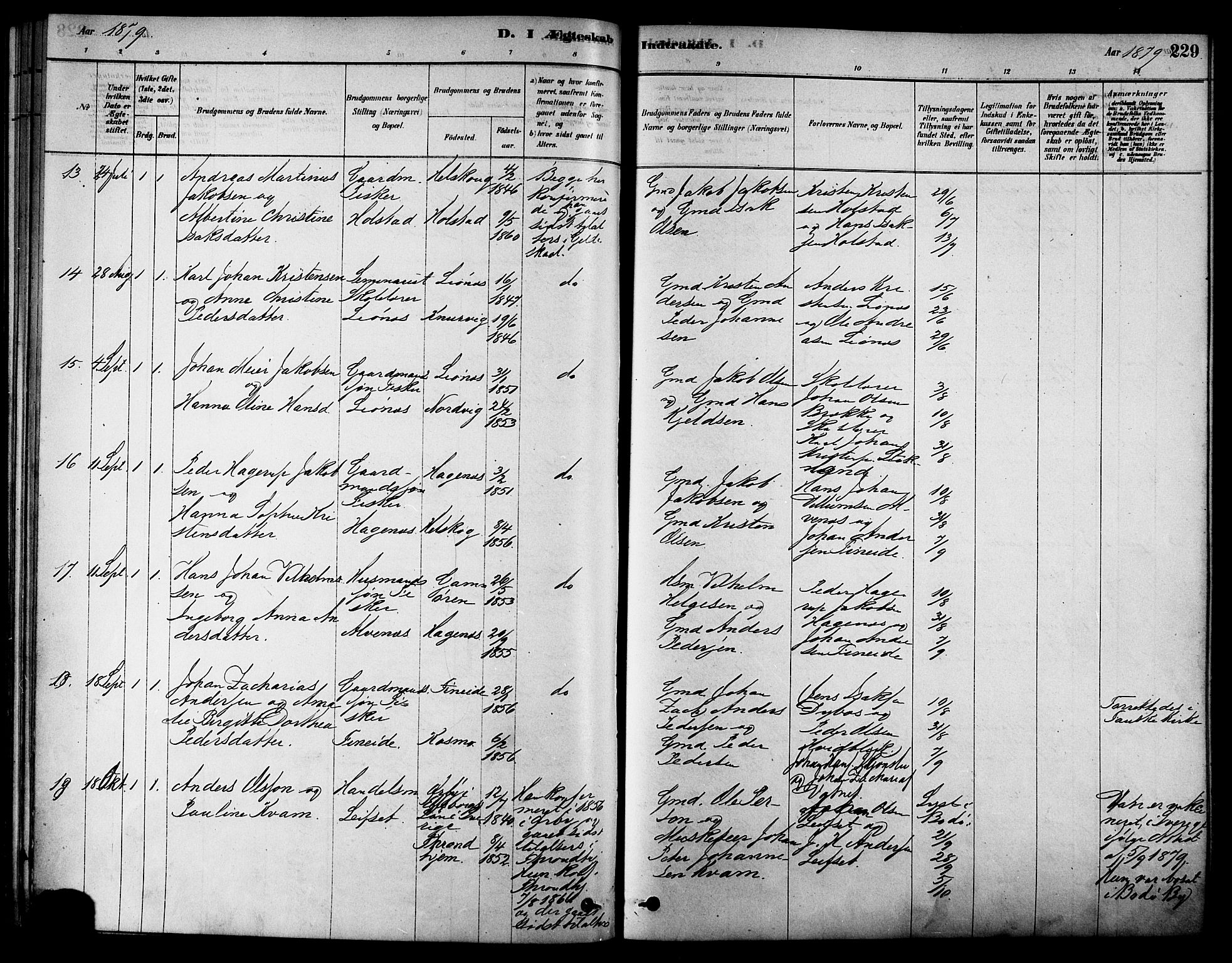 Ministerialprotokoller, klokkerbøker og fødselsregistre - Nordland, SAT/A-1459/852/L0740: Parish register (official) no. 852A10, 1878-1894, p. 229