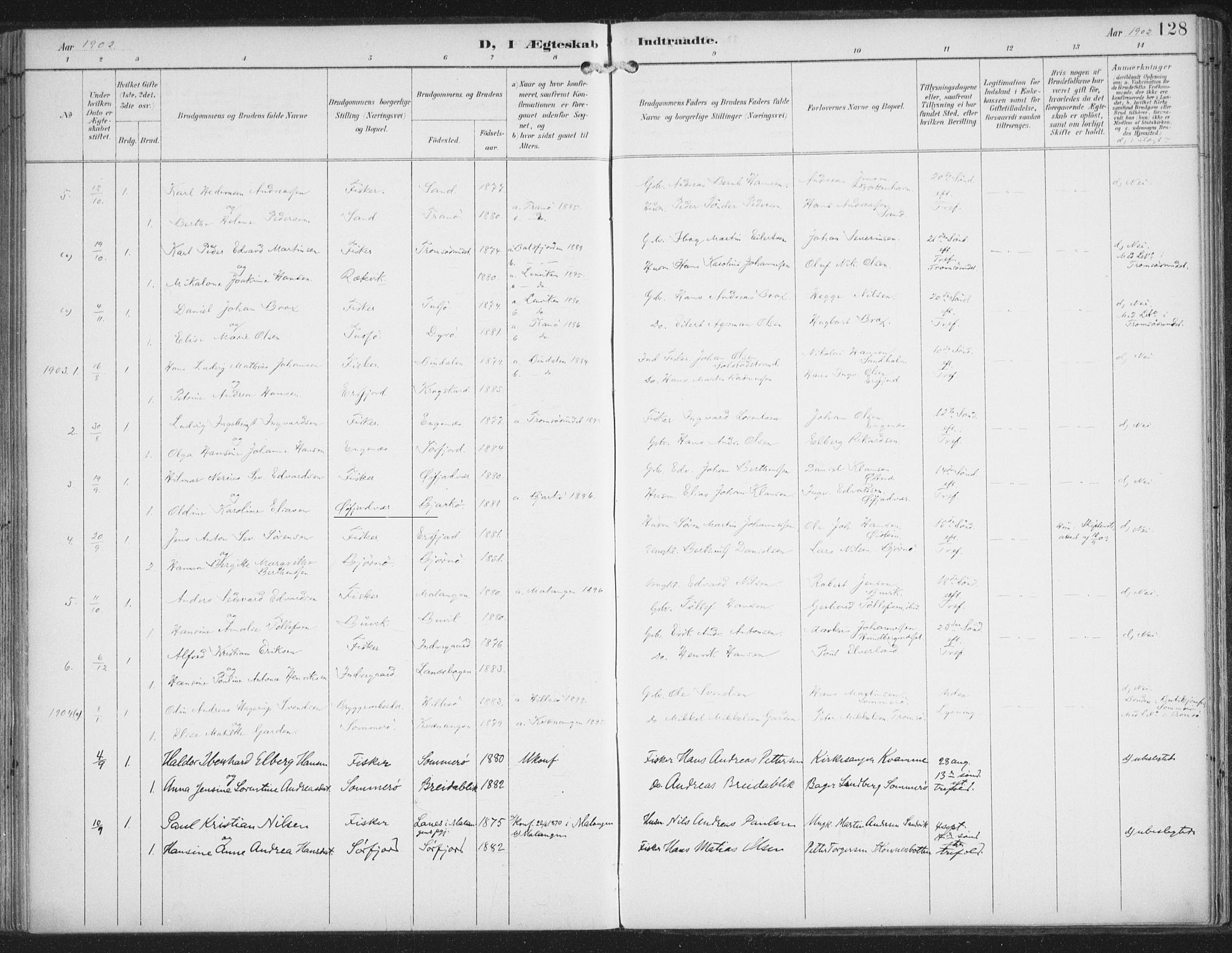 Lenvik sokneprestembete, AV/SATØ-S-1310/H/Ha/Haa/L0015kirke: Parish register (official) no. 15, 1896-1915, p. 128