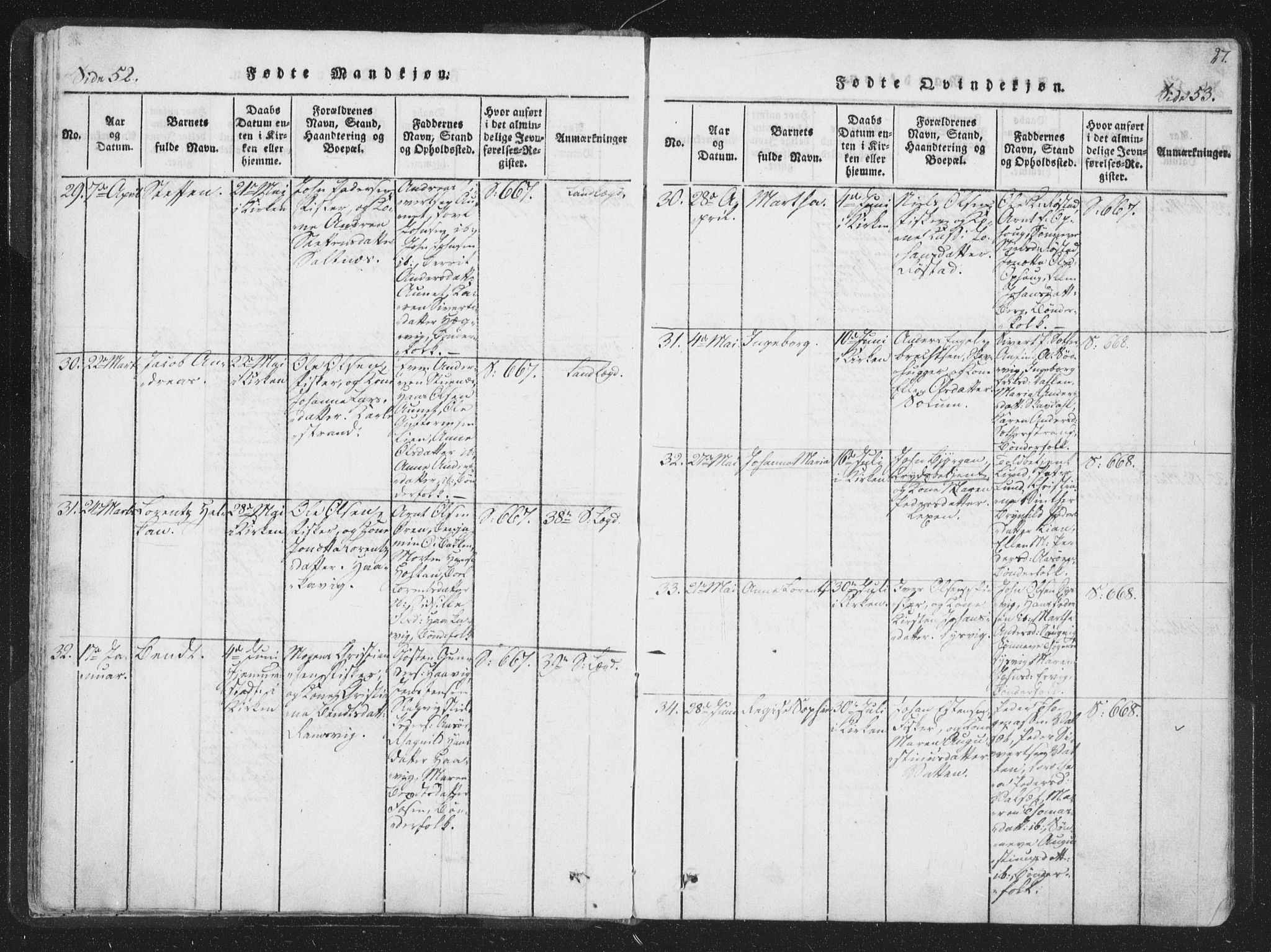 Ministerialprotokoller, klokkerbøker og fødselsregistre - Sør-Trøndelag, SAT/A-1456/659/L0734: Parish register (official) no. 659A04, 1818-1825, p. 52-53