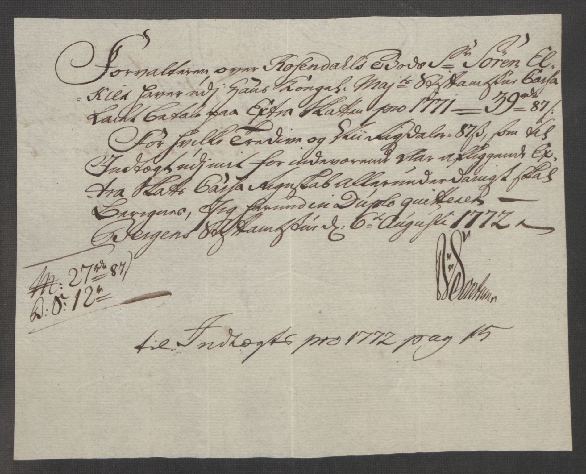 Rentekammeret inntil 1814, Reviderte regnskaper, Fogderegnskap, RA/EA-4092/R49/L3157: Ekstraskatten Rosendal Baroni, 1762-1772, p. 349