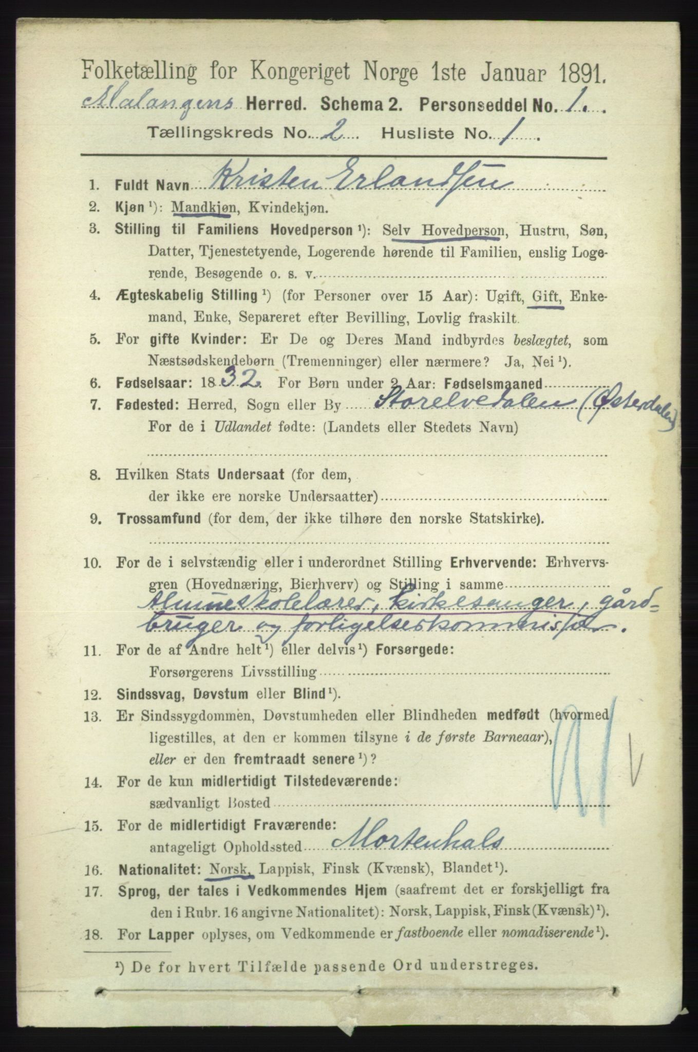 RA, 1891 census for 1932 Malangen, 1891, p. 443