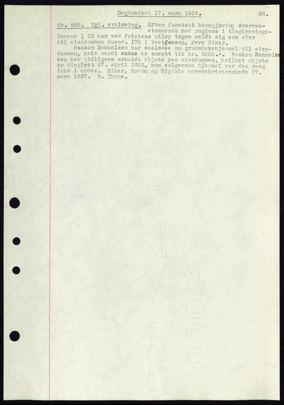 Eiker, Modum og Sigdal sorenskriveri, SAKO/A-123/G/Ga/Gab/L0035: Mortgage book no. A5, 1937-1937, Diary no: : 658/1937