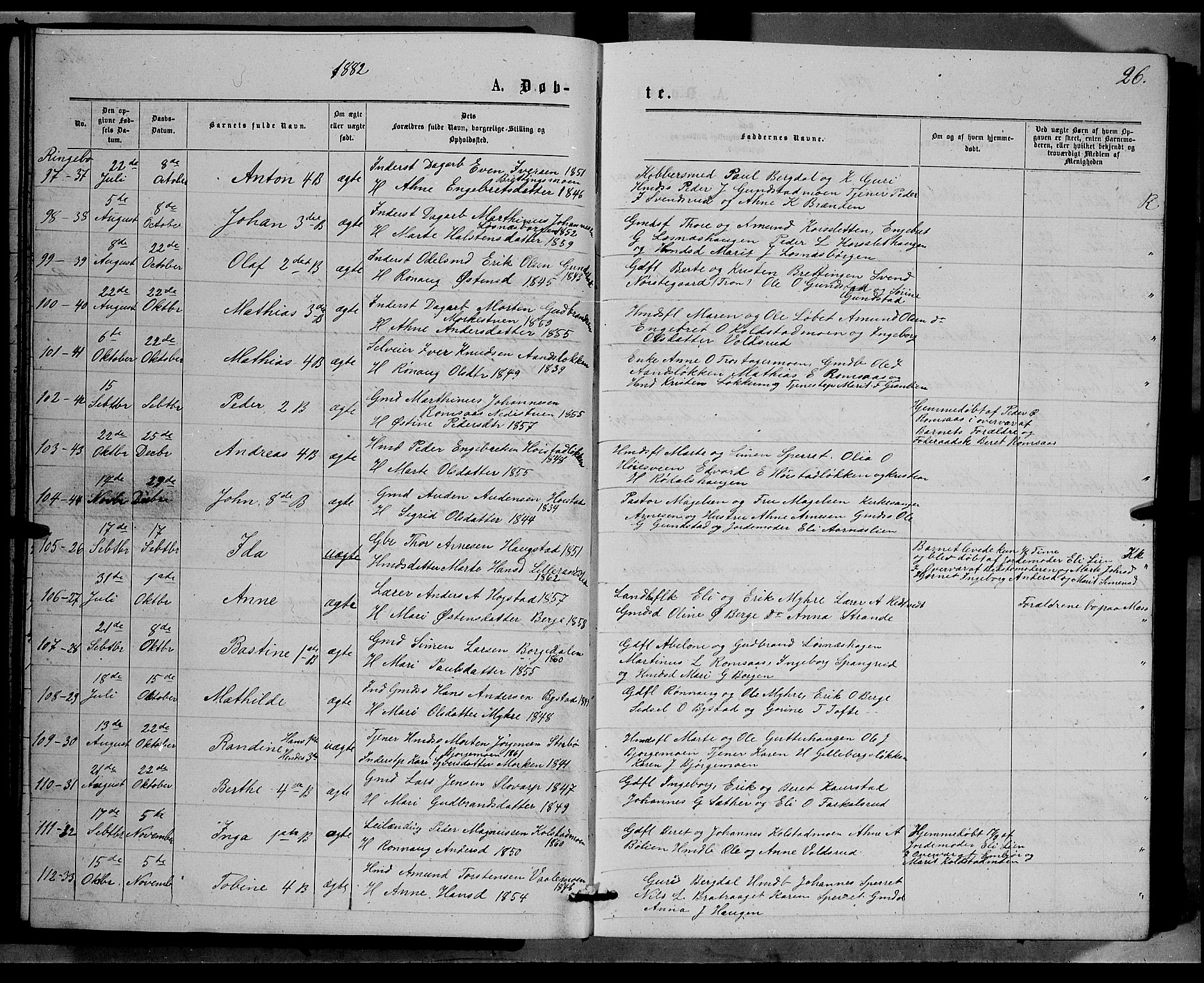 Ringebu prestekontor, AV/SAH-PREST-082/H/Ha/Hab/L0006: Parish register (copy) no. 6, 1880-1898, p. 26