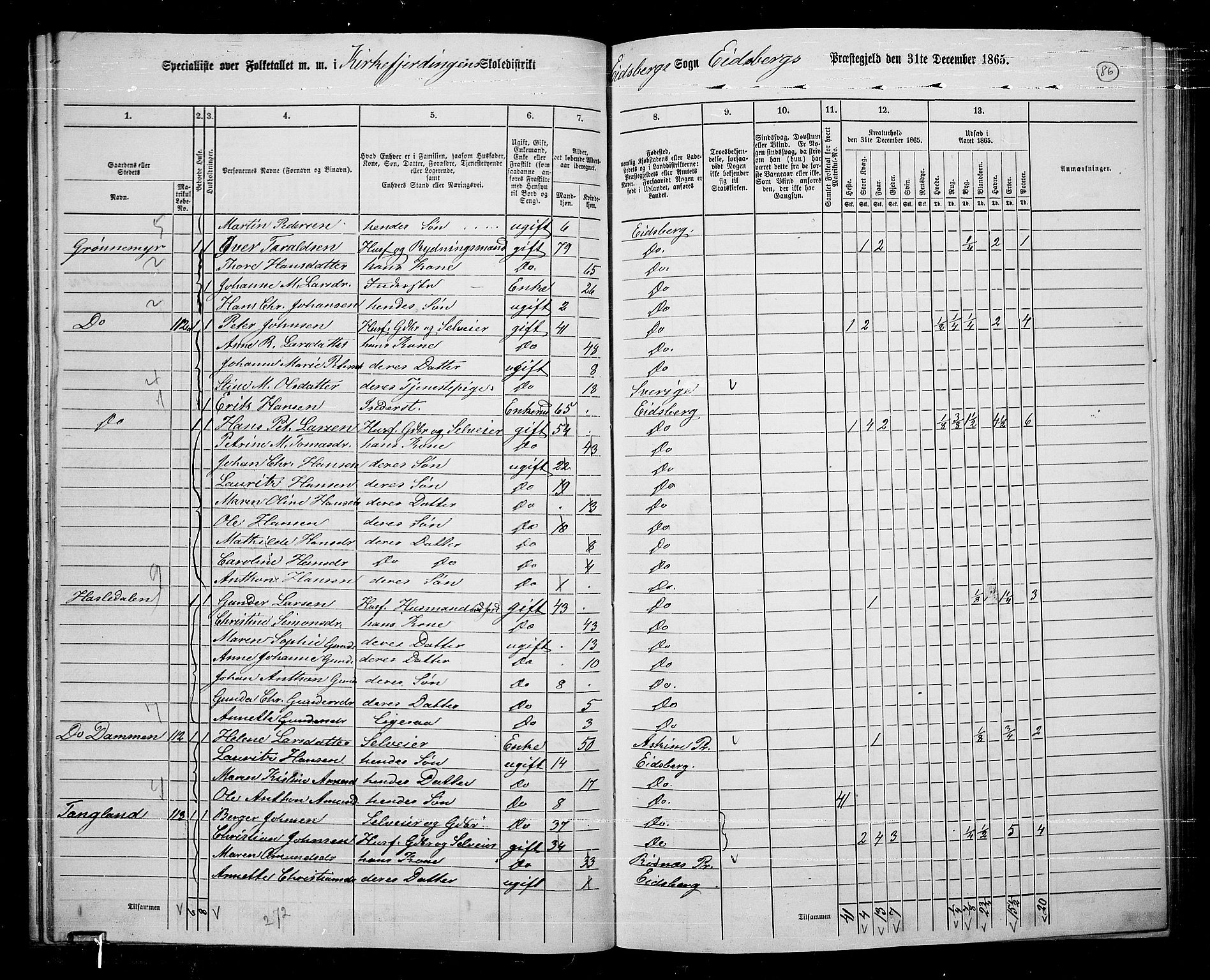 RA, 1865 census for Eidsberg, 1865, p. 75