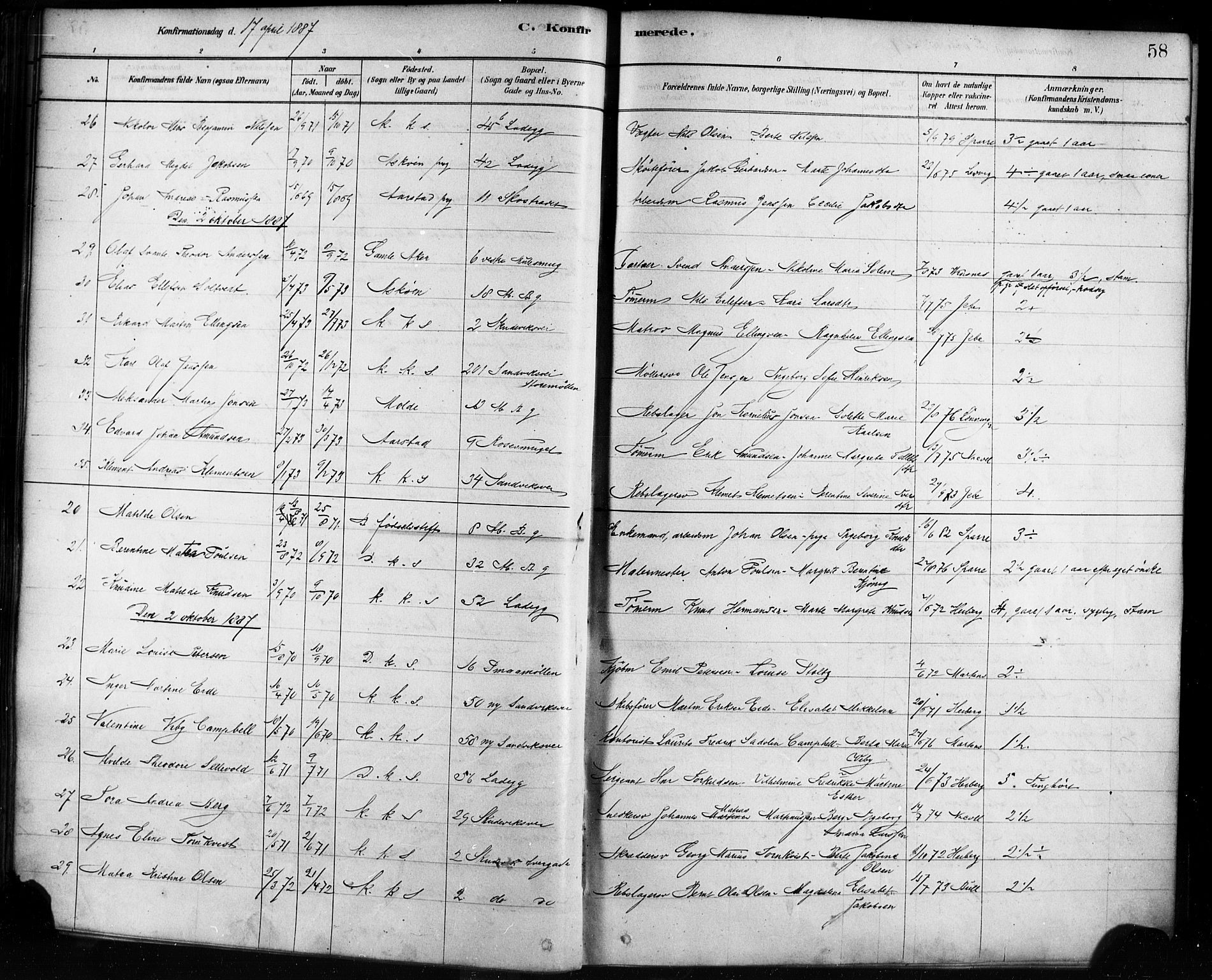 Sandviken Sokneprestembete, AV/SAB-A-77601/H/Ha/L0002: Parish register (official) no. A 2, 1878-1896, p. 58