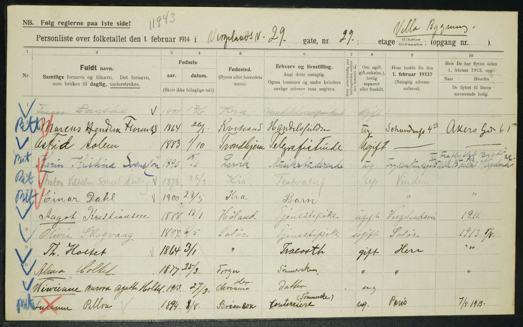 OBA, Municipal Census 1914 for Kristiania, 1914, p. 128914