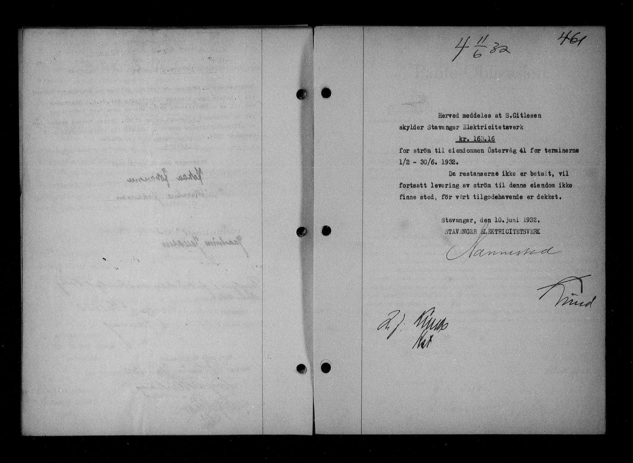 Stavanger byfogd, SAST/A-101408/001/4/41/410/410BB/L0061: Mortgage book no. 51, 1932-1932, Deed date: 11.06.1932