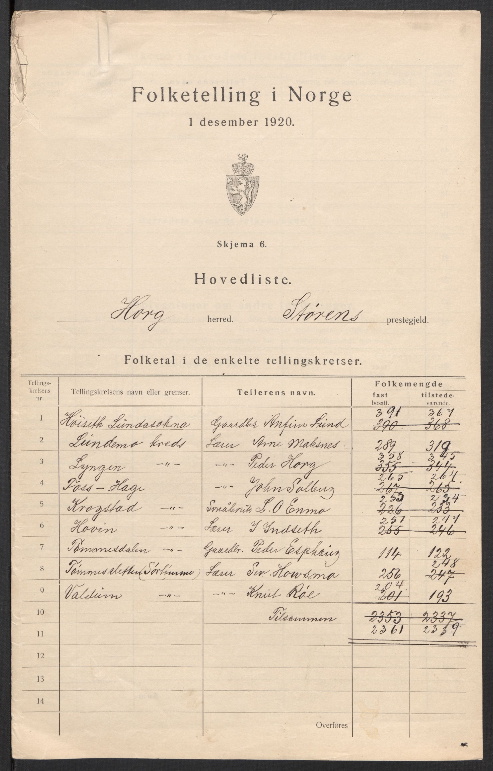 SAT, 1920 census for Horg, 1920, p. 4