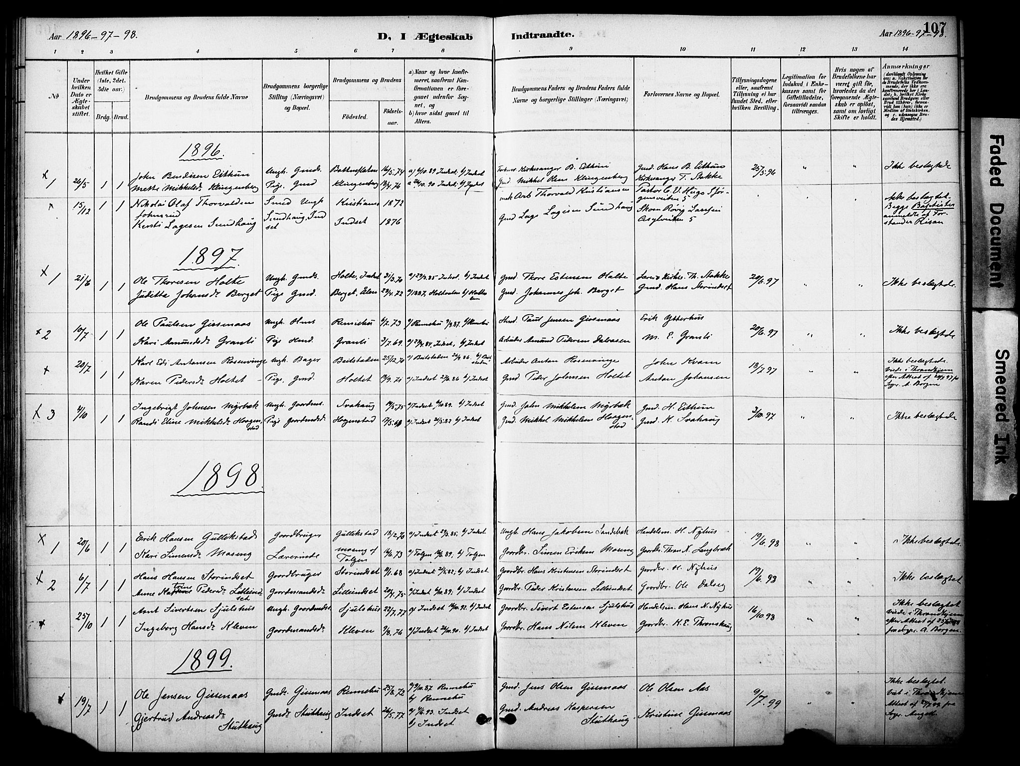 Kvikne prestekontor, SAH/PREST-064/H/Ha/Haa/L0007: Parish register (official) no. 7, 1887-1911, p. 107