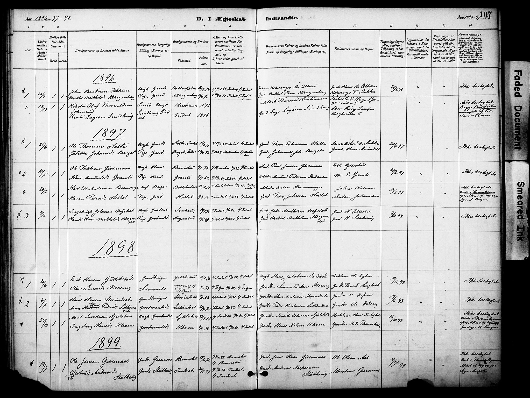 Kvikne prestekontor, AV/SAH-PREST-064/H/Ha/Haa/L0007: Parish register (official) no. 7, 1887-1911, p. 107