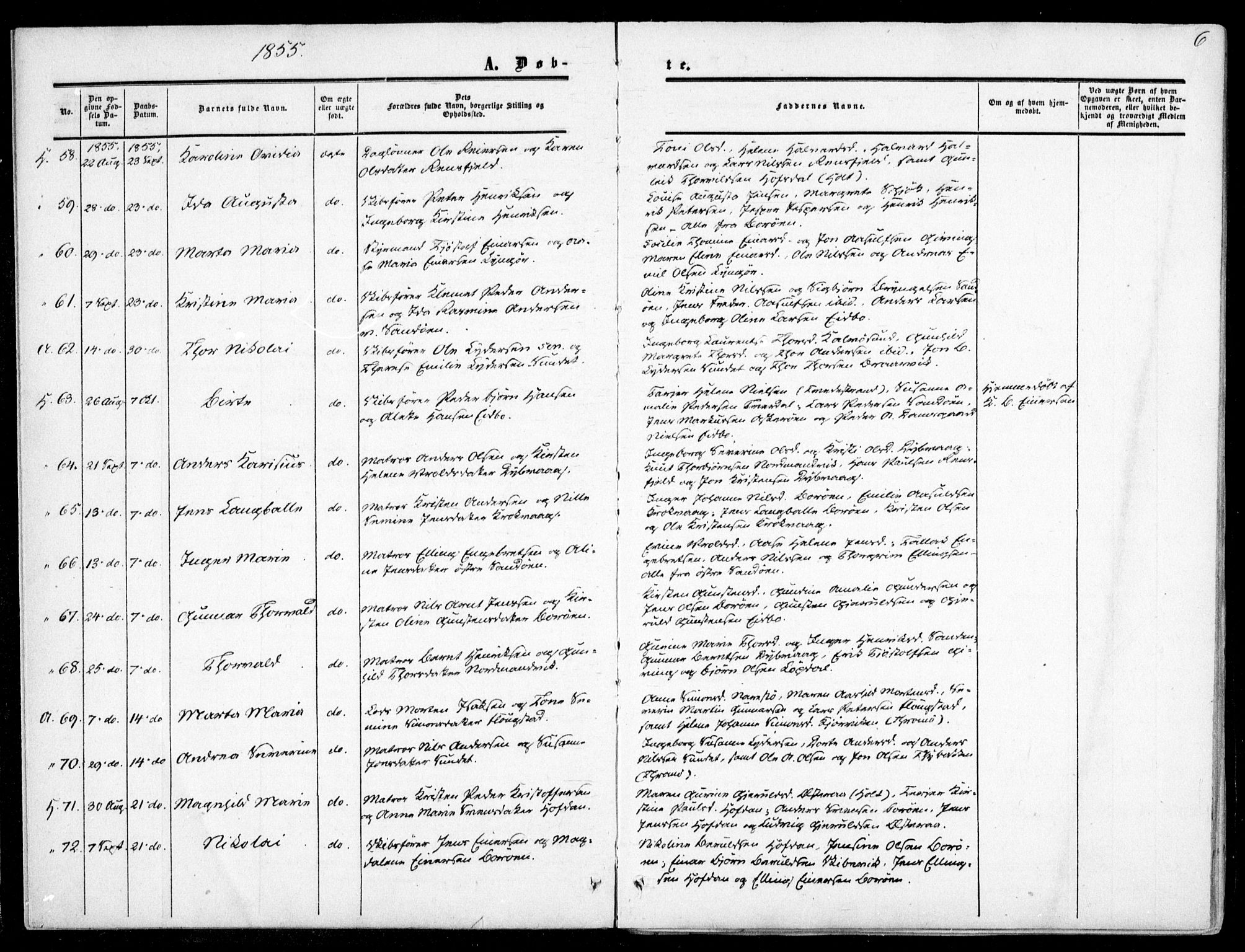 Dypvåg sokneprestkontor, SAK/1111-0007/F/Fa/Faa/L0006: Parish register (official) no. A 6, 1855-1872, p. 6